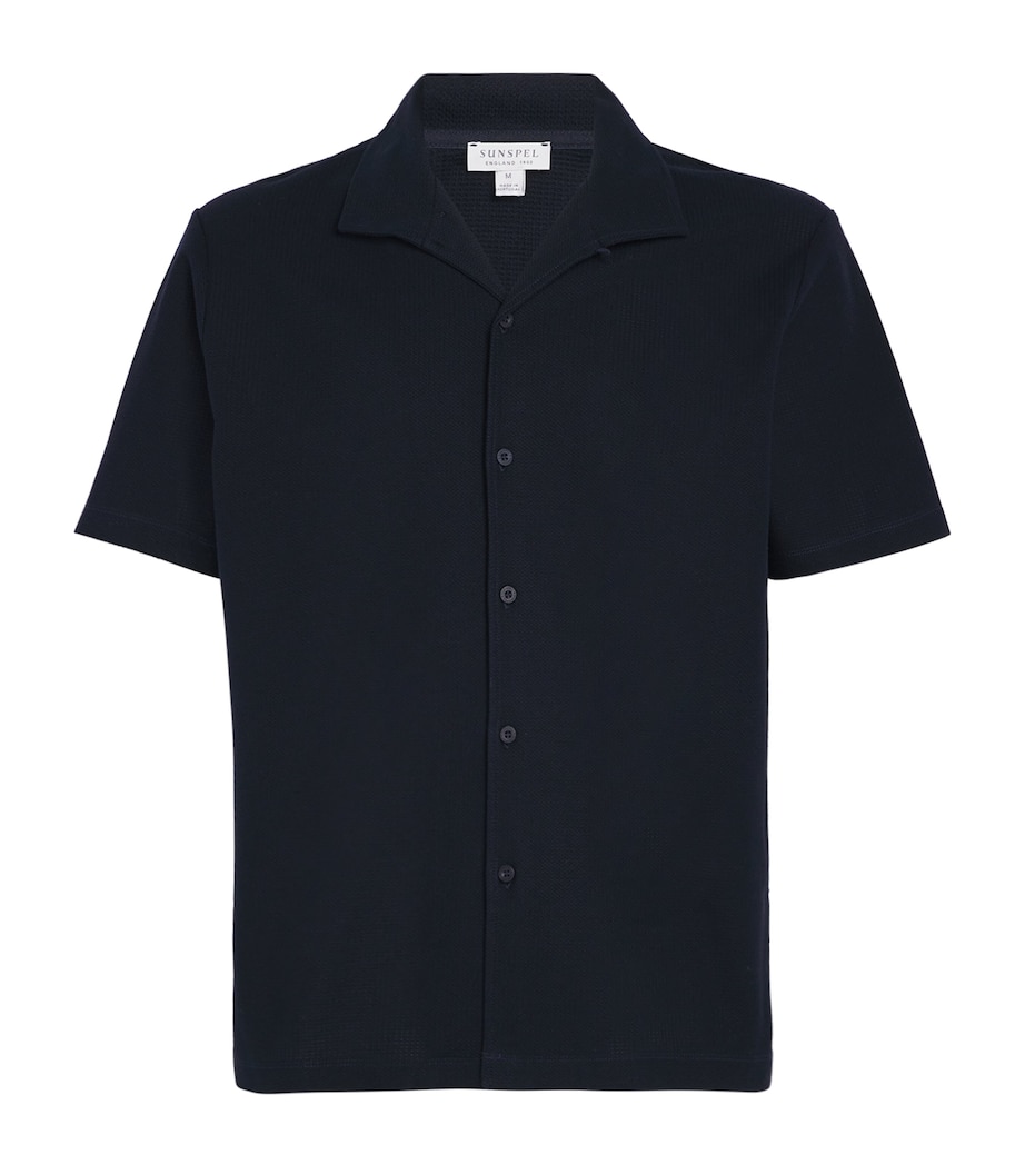 Sunspel Mens Cotton Open Collar Polo Shirt Buvn Midnight Navy Image 1