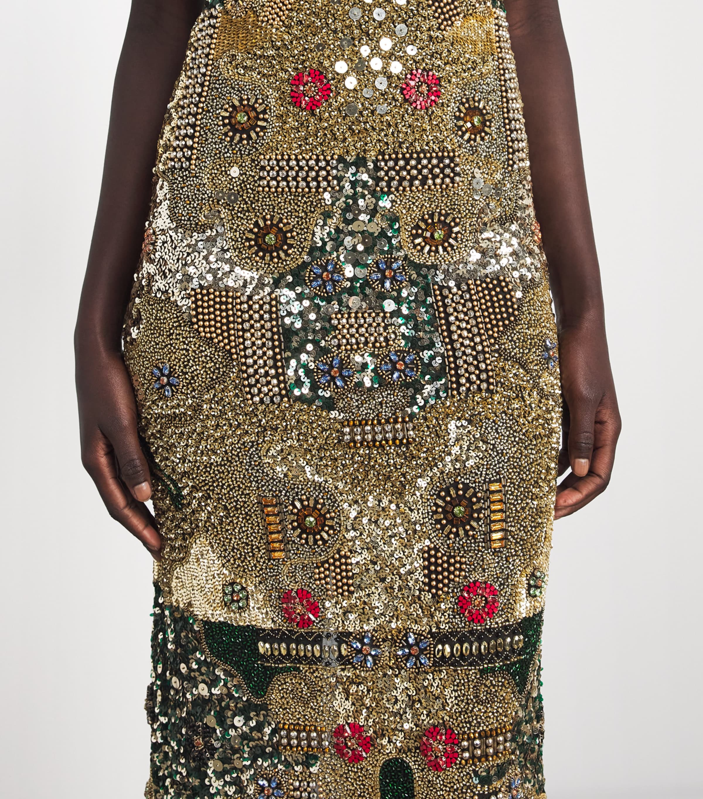 Alice+Olivia Womens Hand-Embroidered Delora Column Gown Gold/multi Image 3