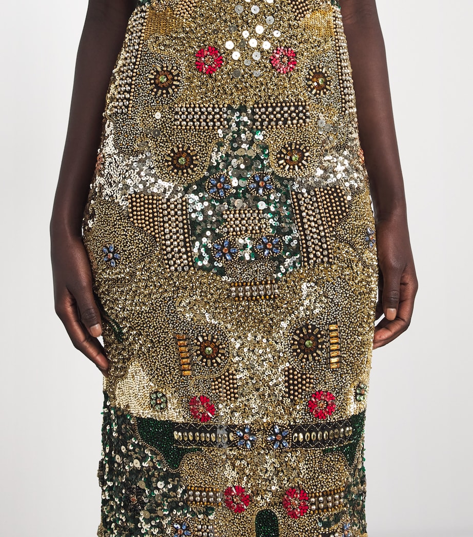 Alice+Olivia Womens Hand-Embroidered Delora Column Gown Gold/multi Image 3