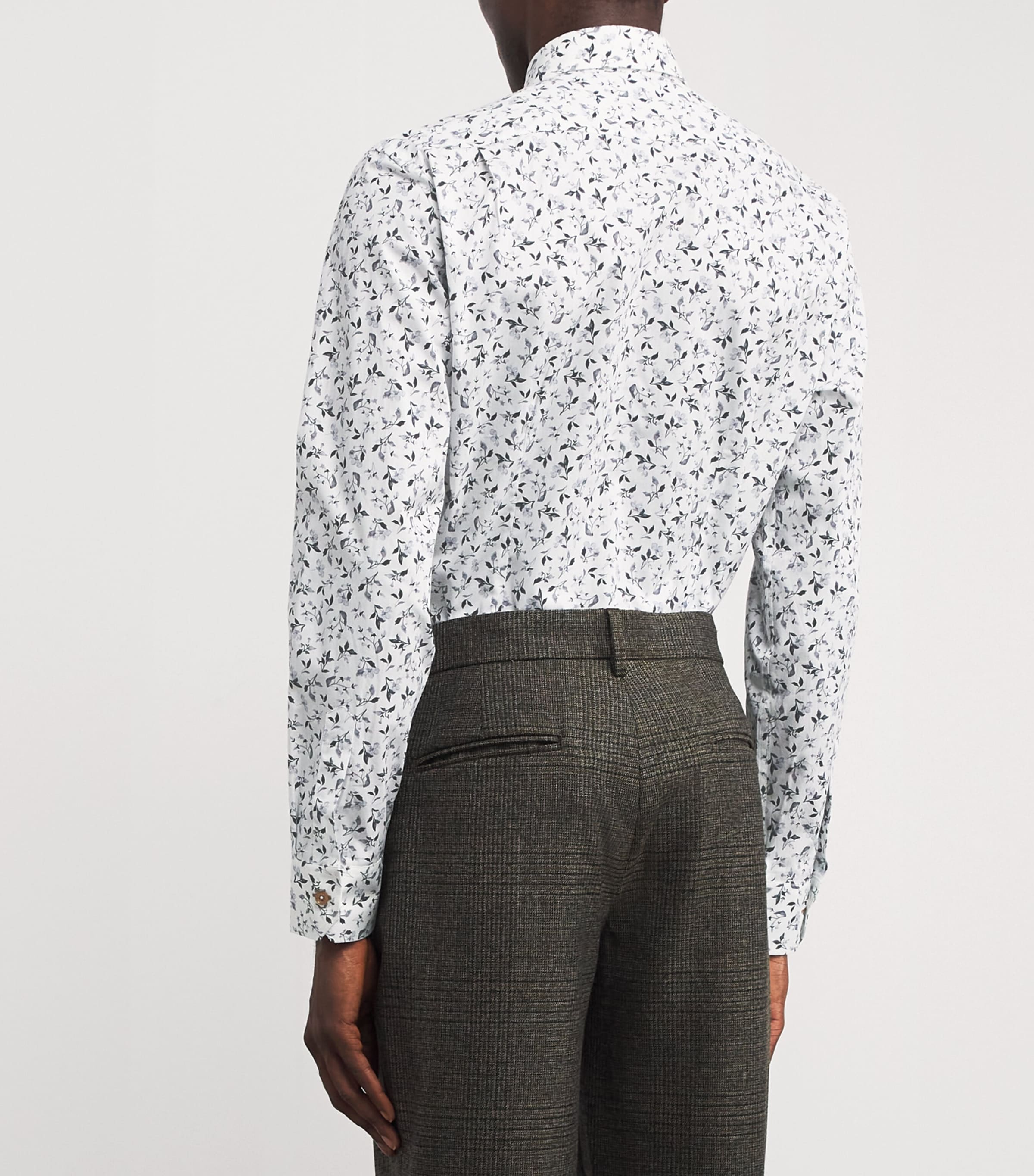 Cotton Floral Print Tailored Fit Shirt 01_WHITE Image 4