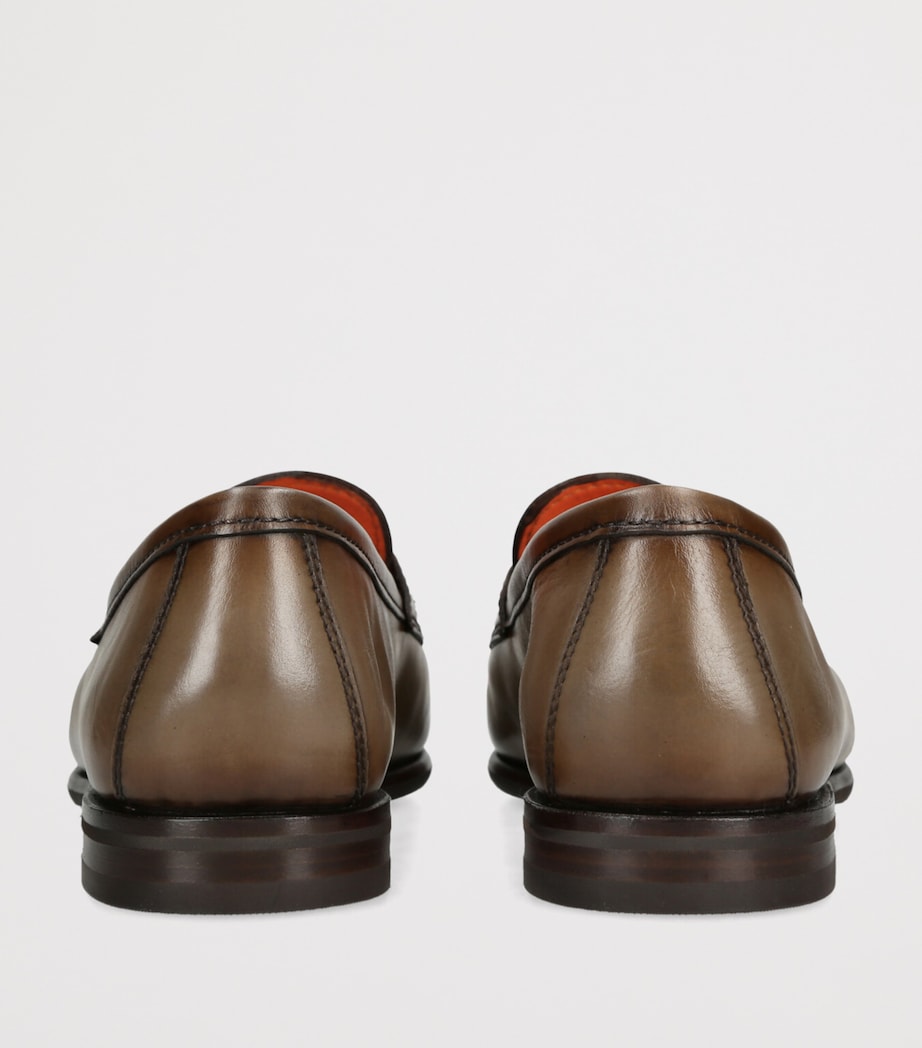 Santoni Leather Carlos Penny Loafers Beige Image 2