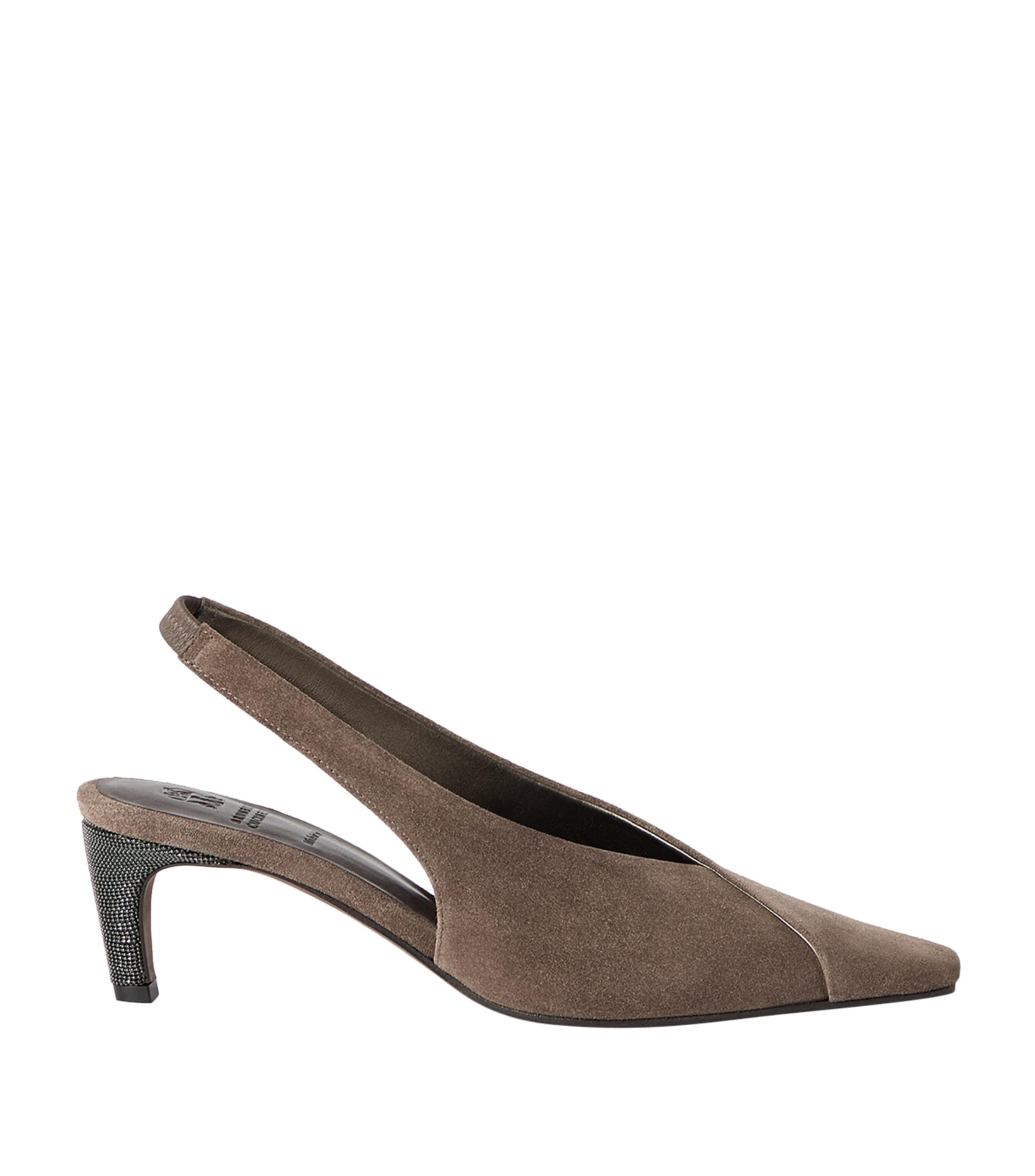 Brunello Cucinelli Womens Suede Monili Slingback Pumps 70 Image 1