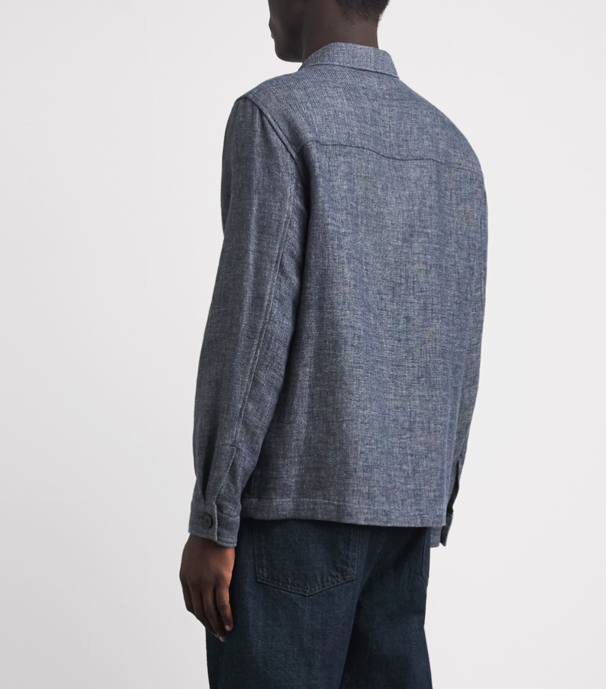 Sunspel Mens Cotton-Linen Twill Twin-Pocket Jacket Buds Denim Blue Image 5