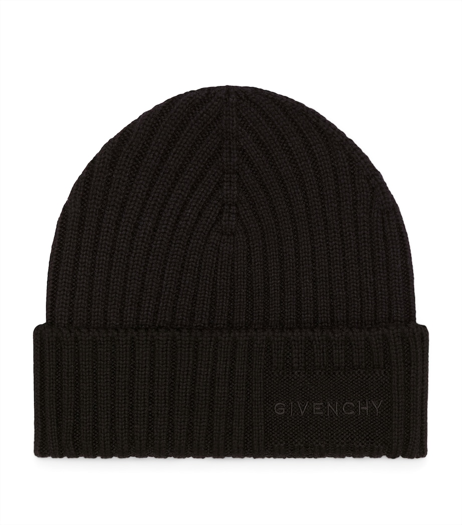 Wool Rib-Knit Beanie BLACK Image 1