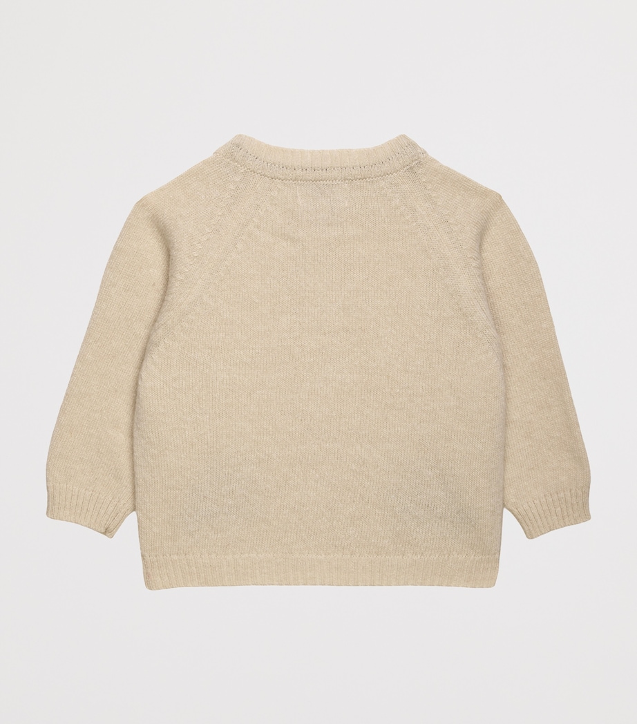 Trotters Merino-Cashmere Monkey Cardigan (Newborn-12 Months) Oatmeal Image 2