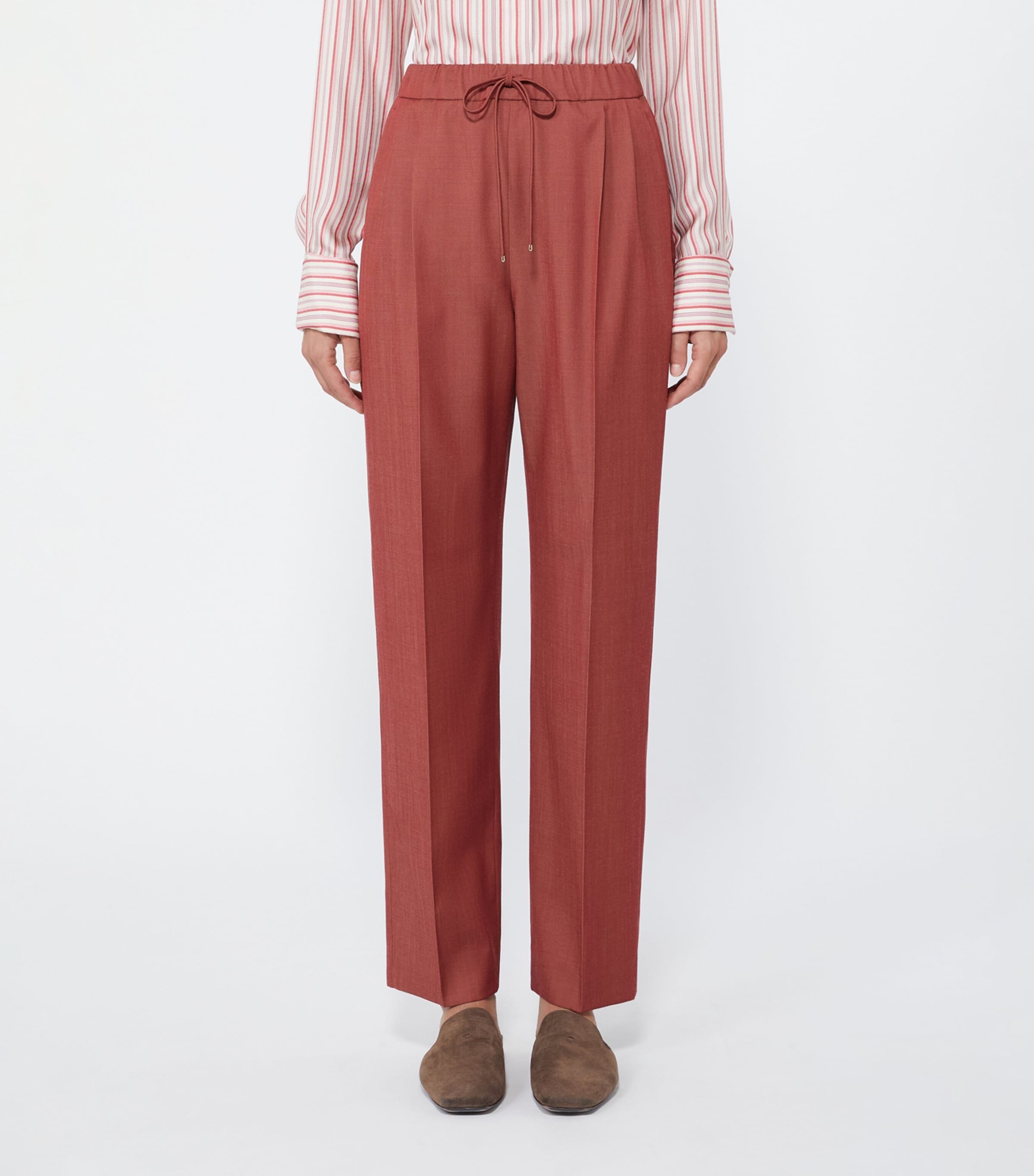 Max Mara Womens Wool Gabardine Drawstring Trousers Red Image 3