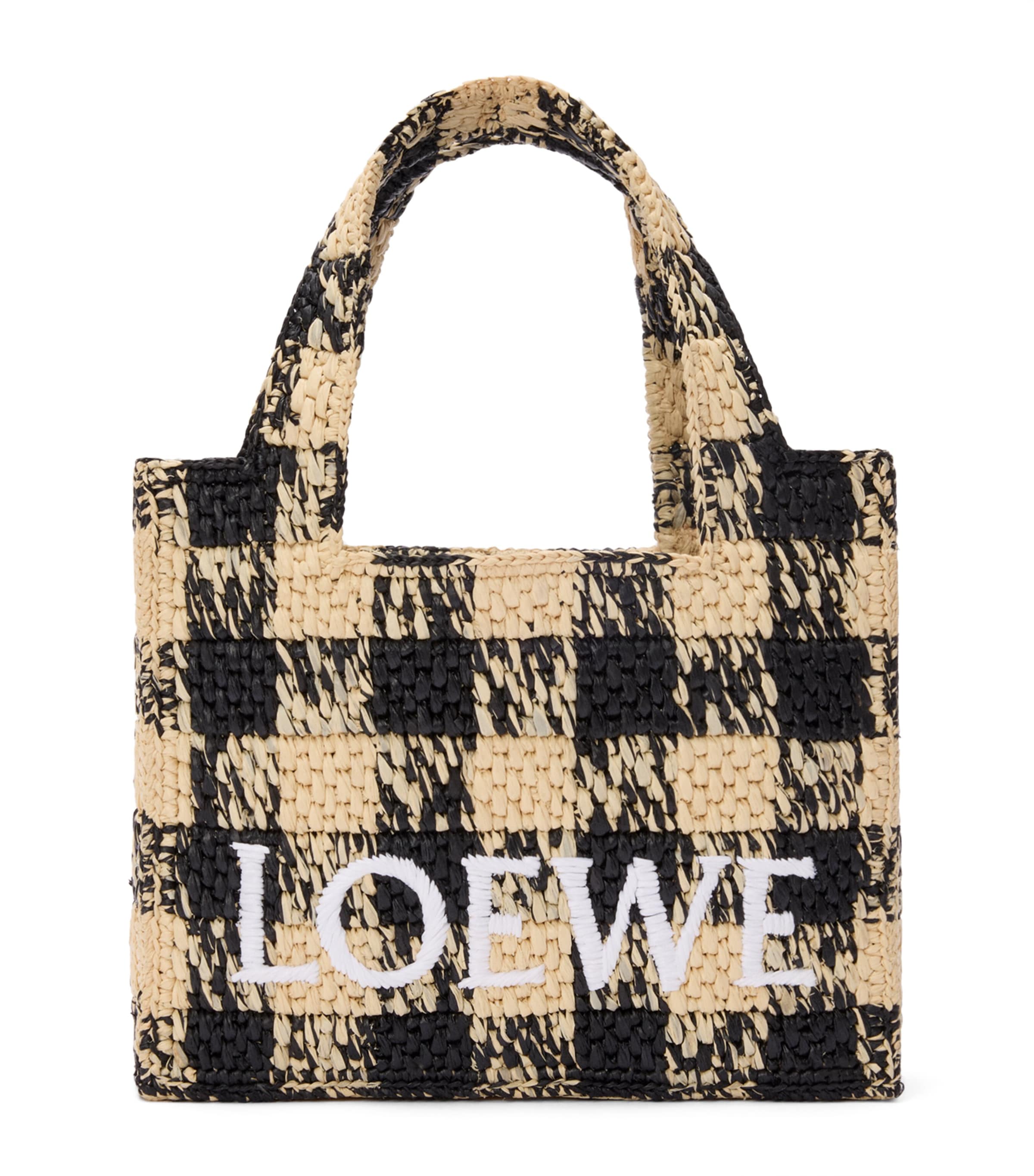 Loewe X Paula's Ibiza Mini Raffia Gingham Tote Bag In Beige