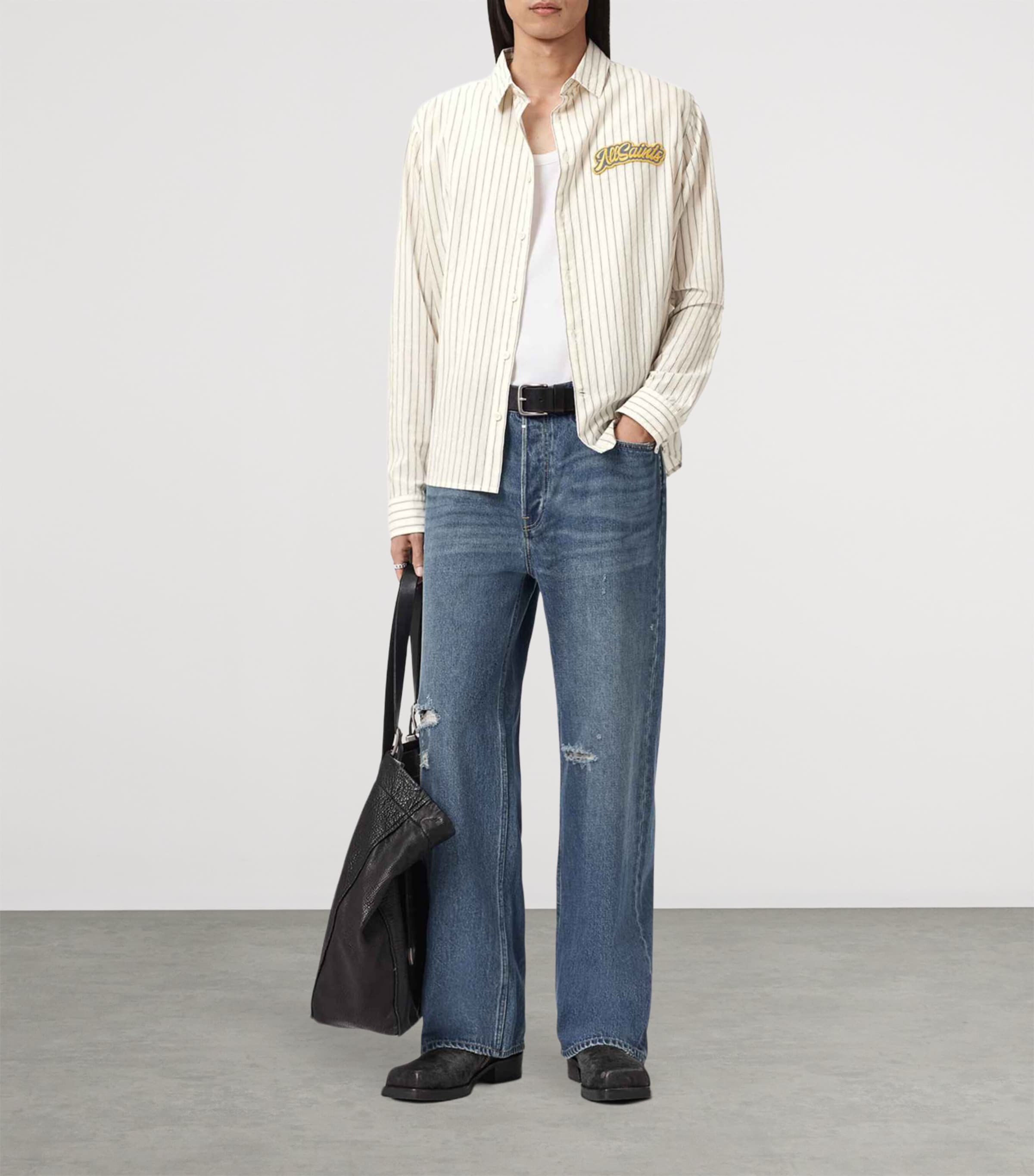 AllSaints Mens Organic Cotton Stripe Shirt Pebble White Image 6
