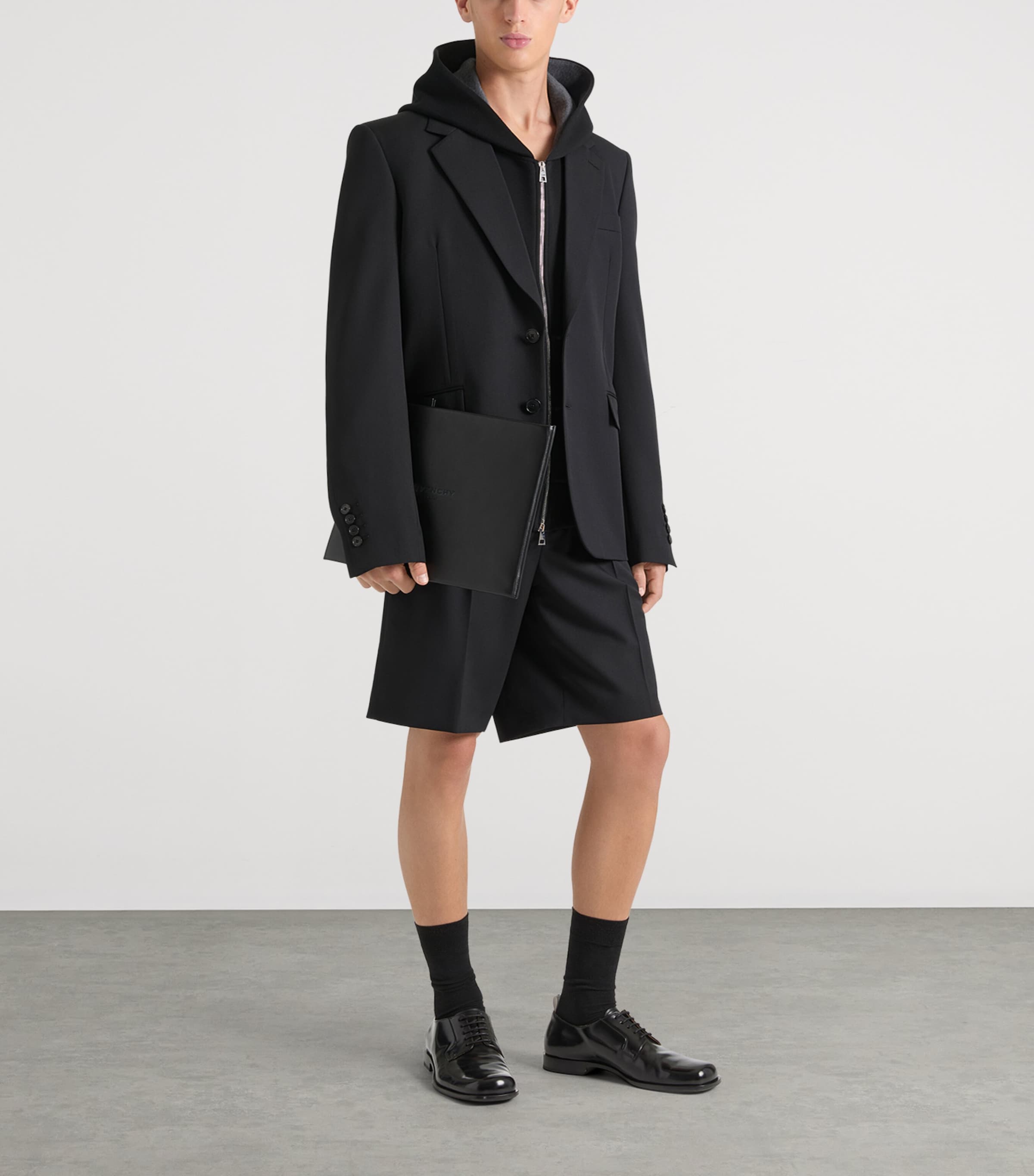 Wool Pleated Bermuda Shorts BLACK Image 2