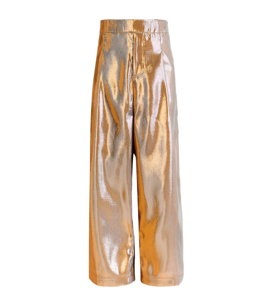 DRIES VAN NOTEN Mens Lamé Wide-Leg Trousers Gold Image 1