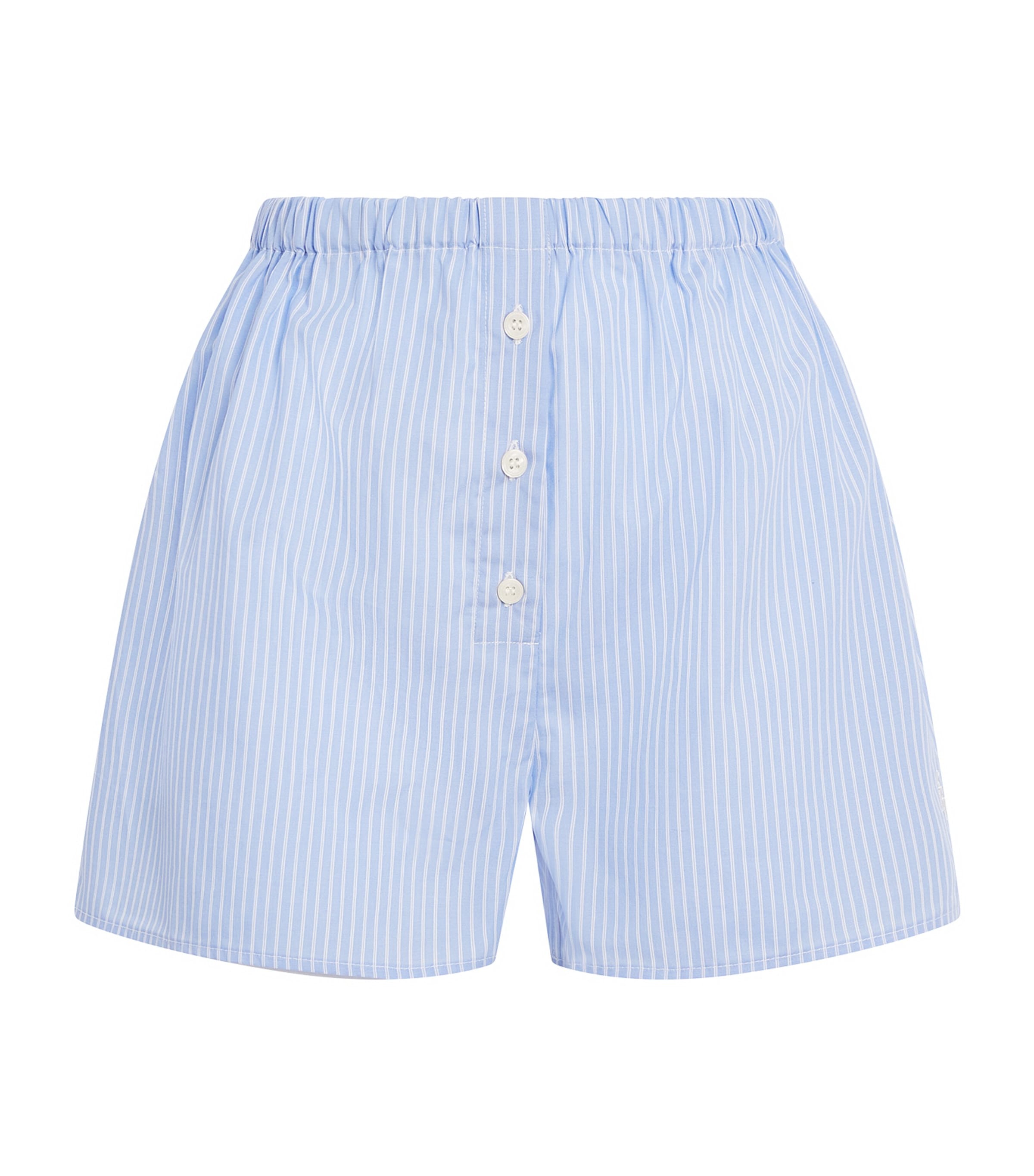 Sporty & Rich Womens Cotton Mini Boxer Shorts Blue Stripe Image 1