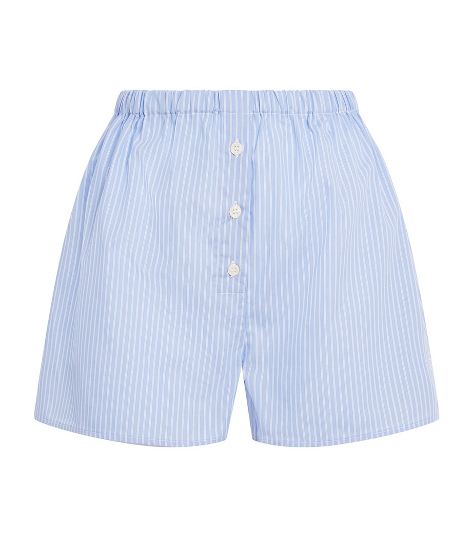 Sporty & Rich Womens Cotton Mini Boxer Shorts Blue Stripe Image 1