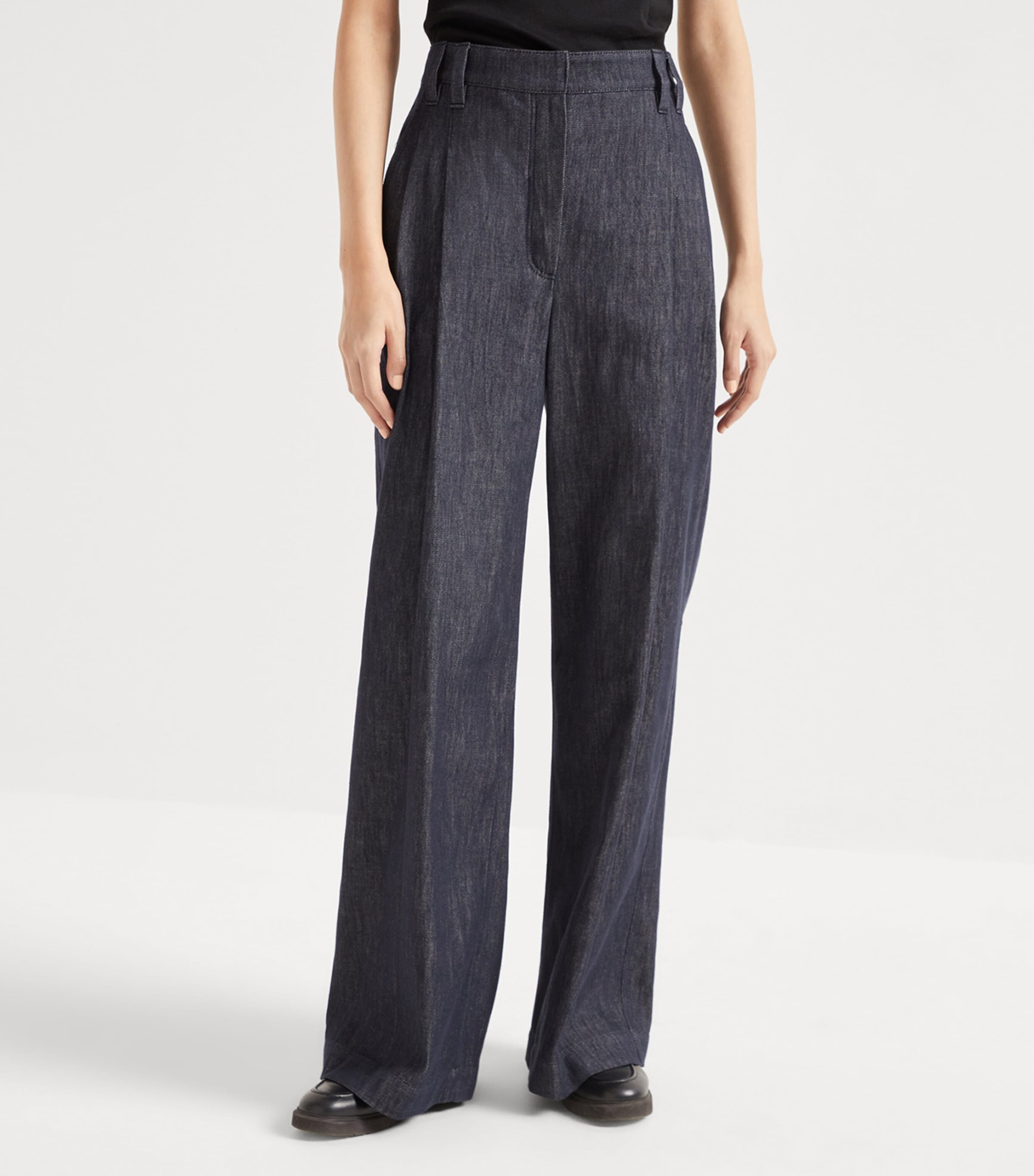 Brunello Cucinelli Denim-Effect Wide-Leg Trousers | Harrods US
