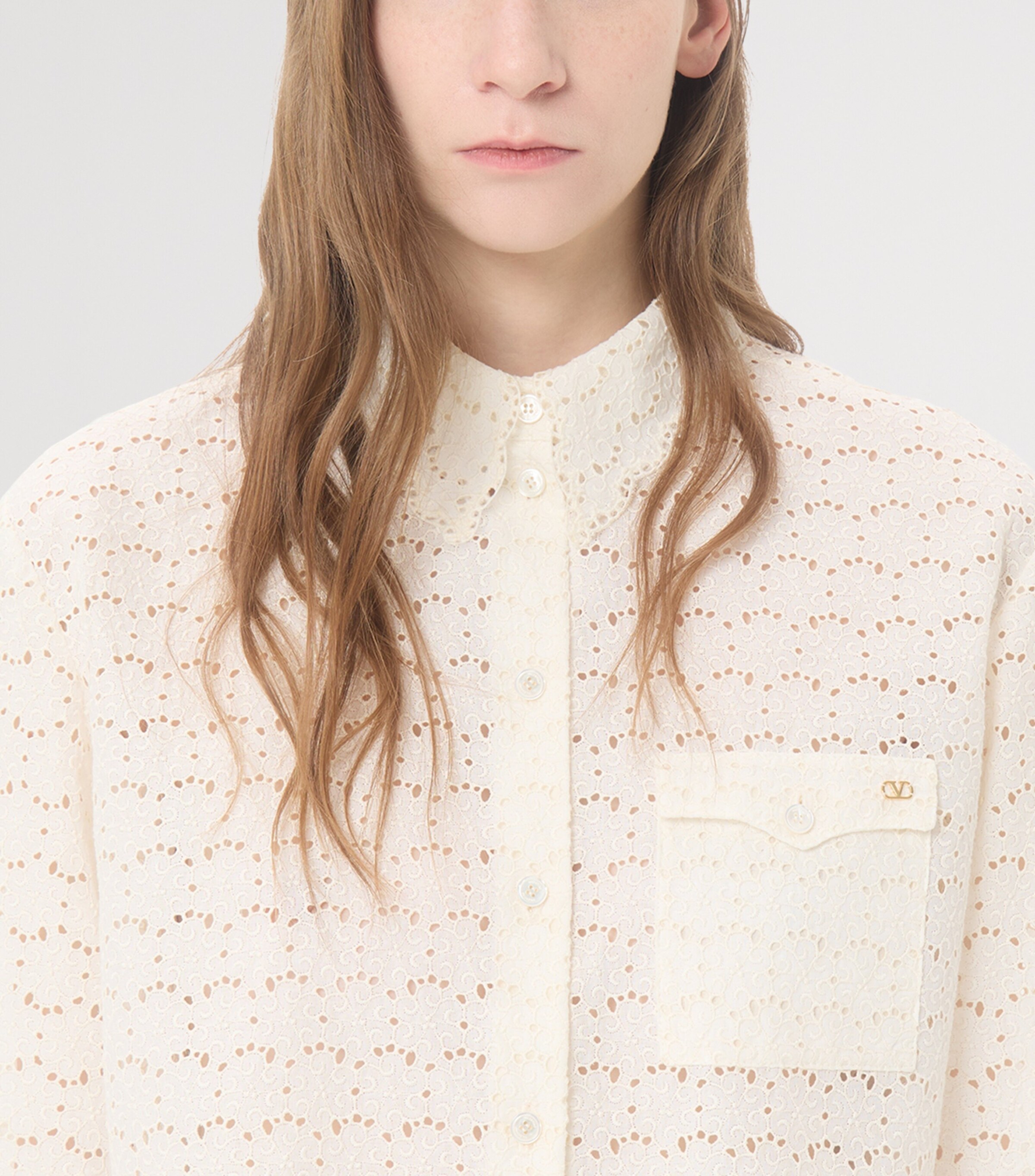 Valentino Womens Cropped Broderie Anglaise Shirt Cbg Image 7