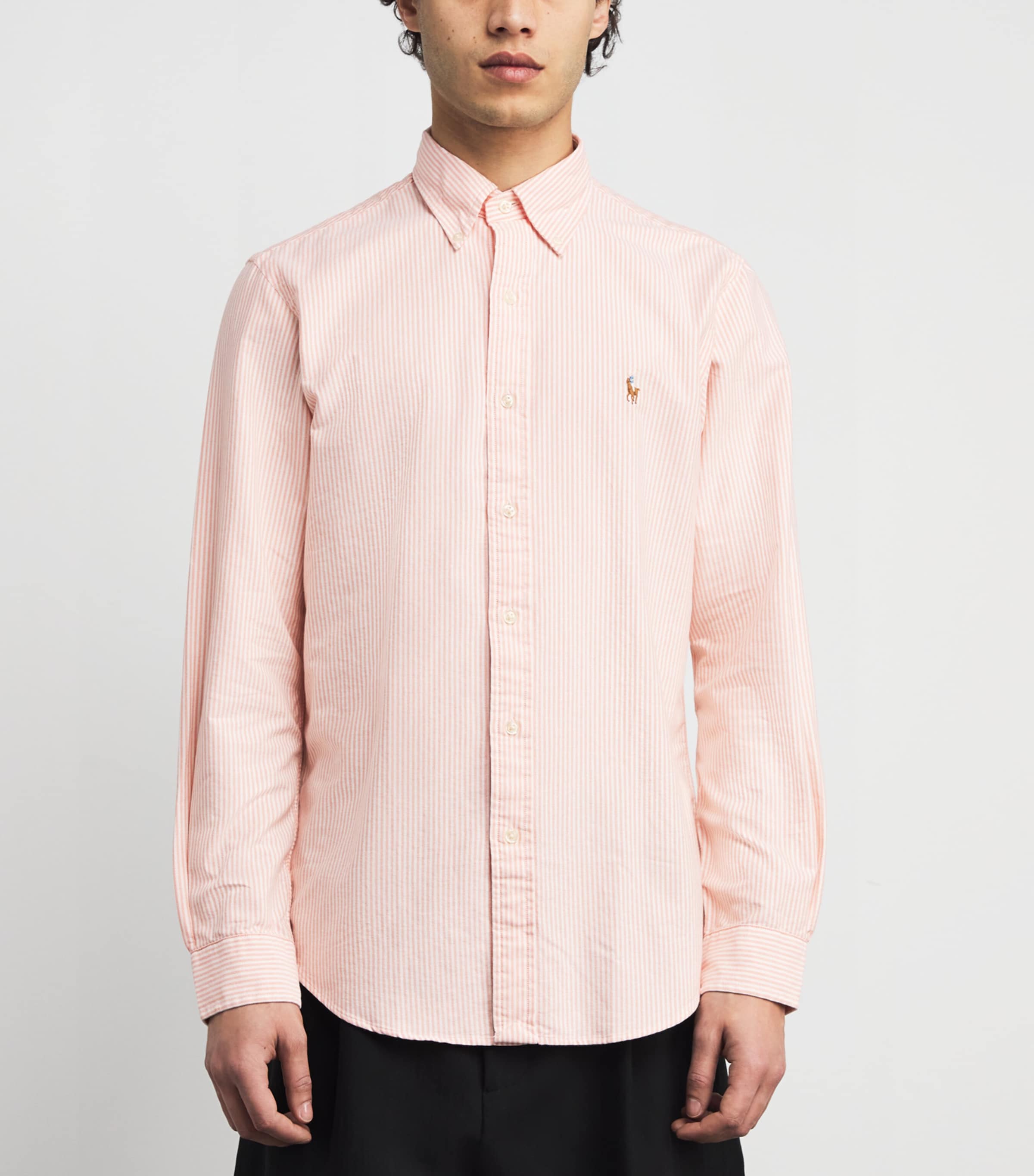 Cotton Striped Oxford Shirt 6636C KNA ORNGE/WHT Image 3