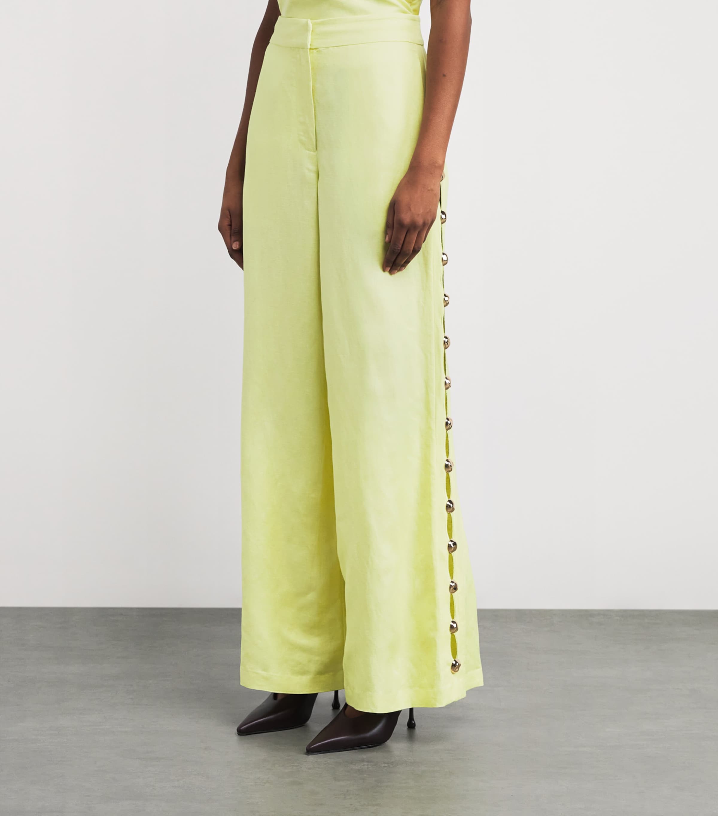 Linen-Blend Studded Trousers CELADON Image 3
