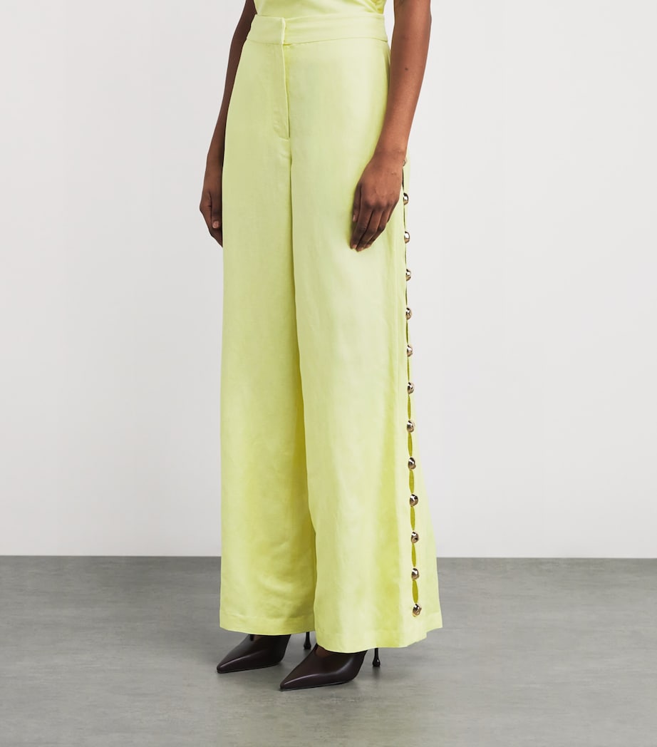 Linen-Blend Studded Trousers CELADON Image 3