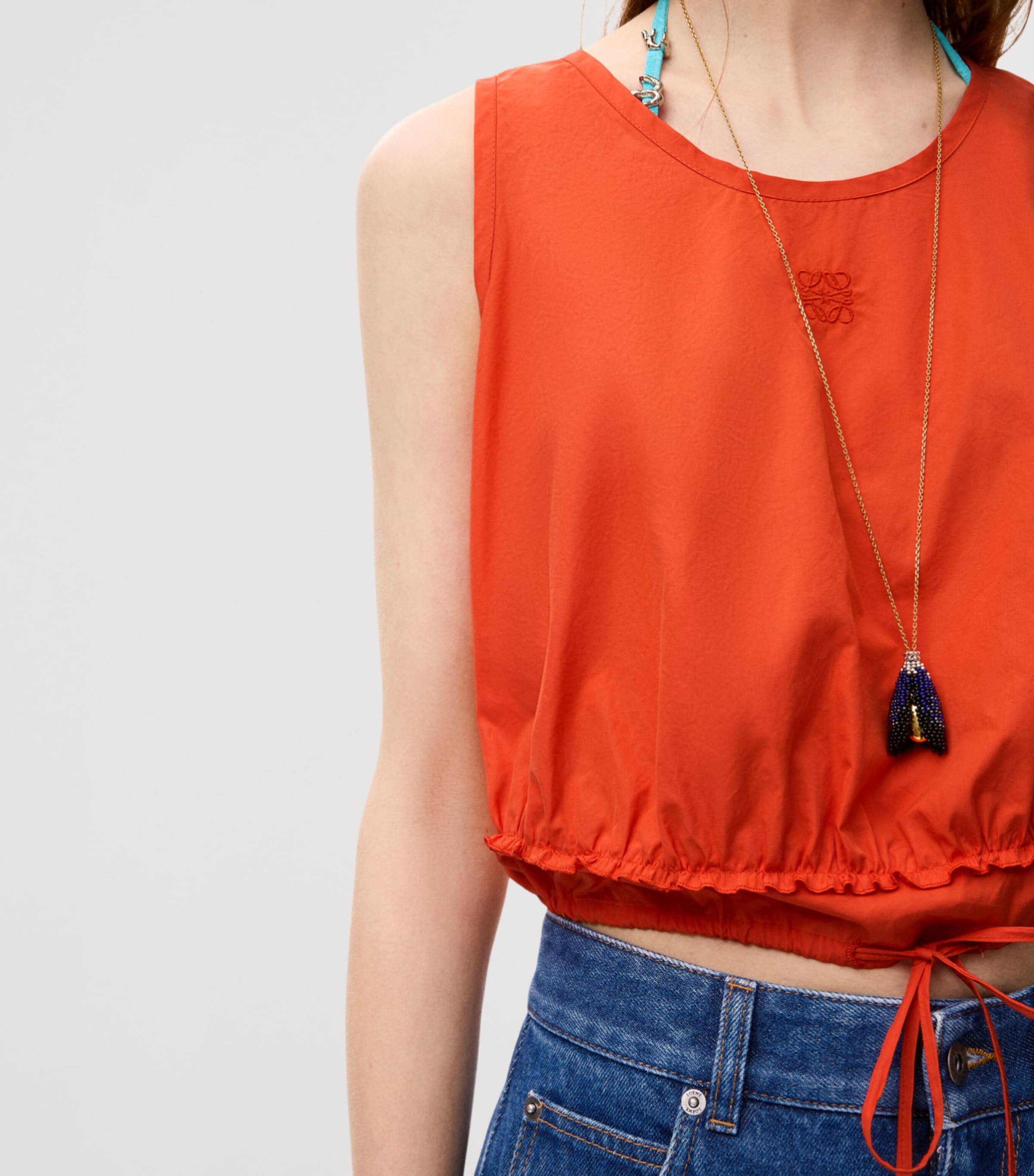 LOEWE Womens x Paula's Ibiza Cotton-Blend Sleeveless Crop Top Orange Image 5
