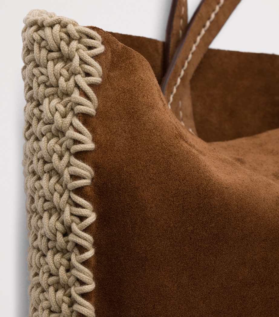 Prada Womens Large Leather-Crochet Tote Bag Brown Image 6