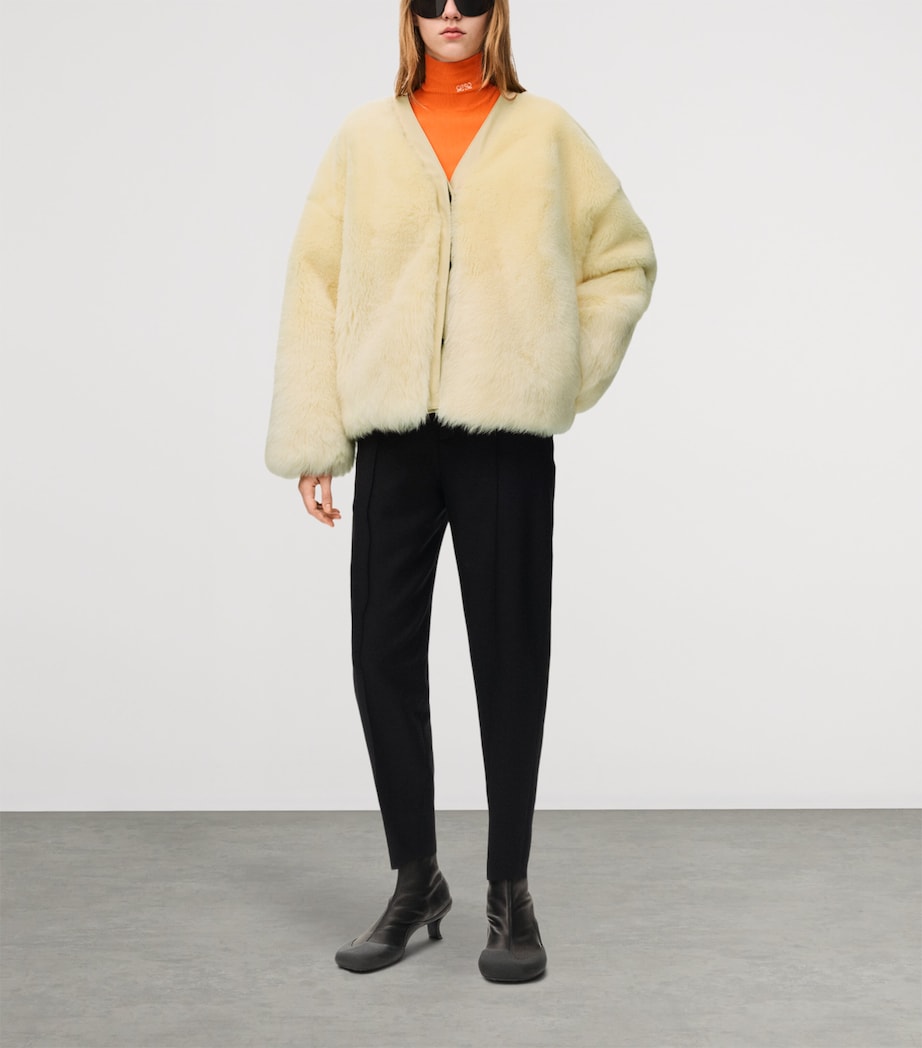 LOEWE Womens Shearling V-Neck Cardigan Light Yellow Image 2