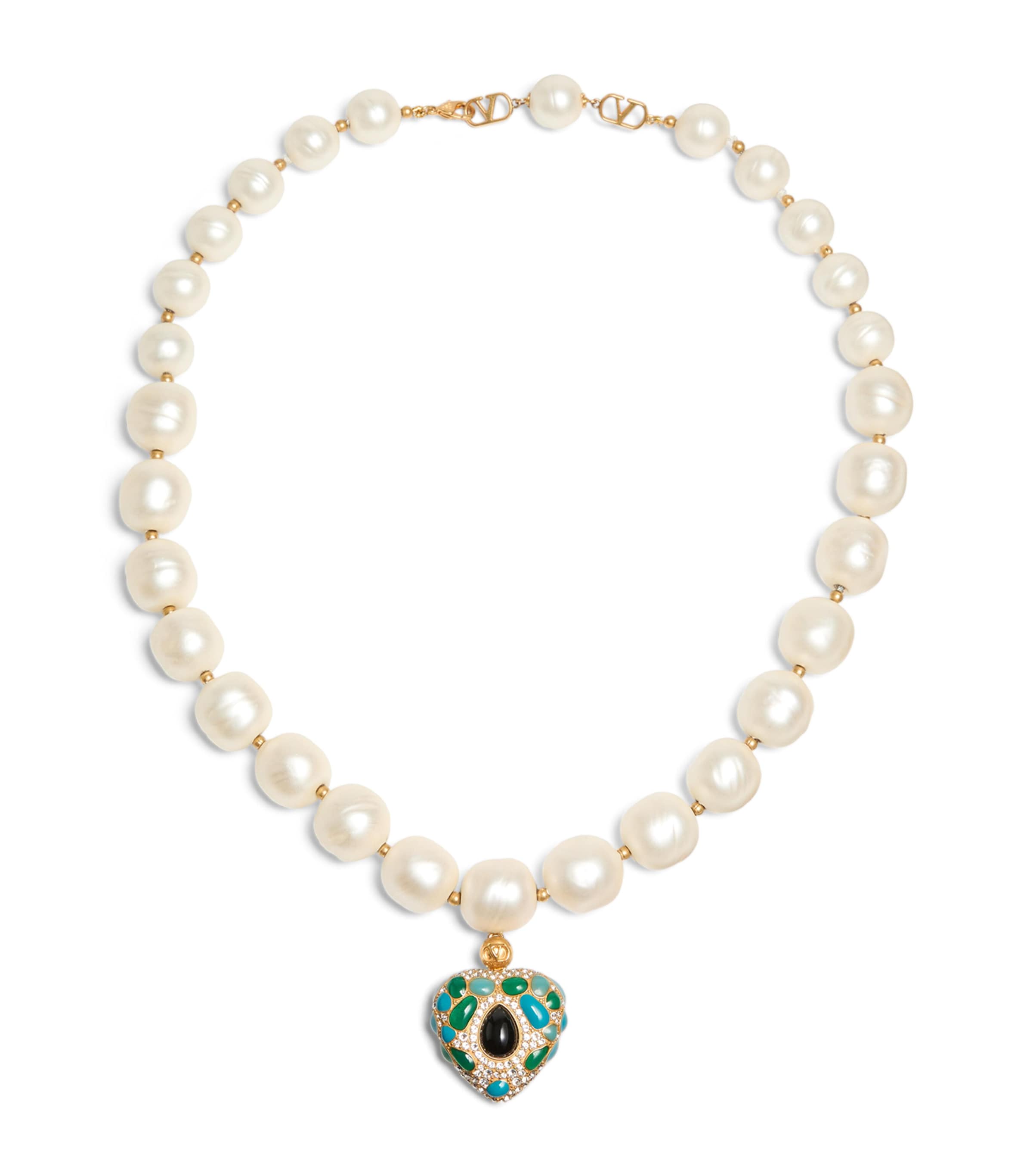 Valentino Coeur Royal Beaded Necklace In Ivory