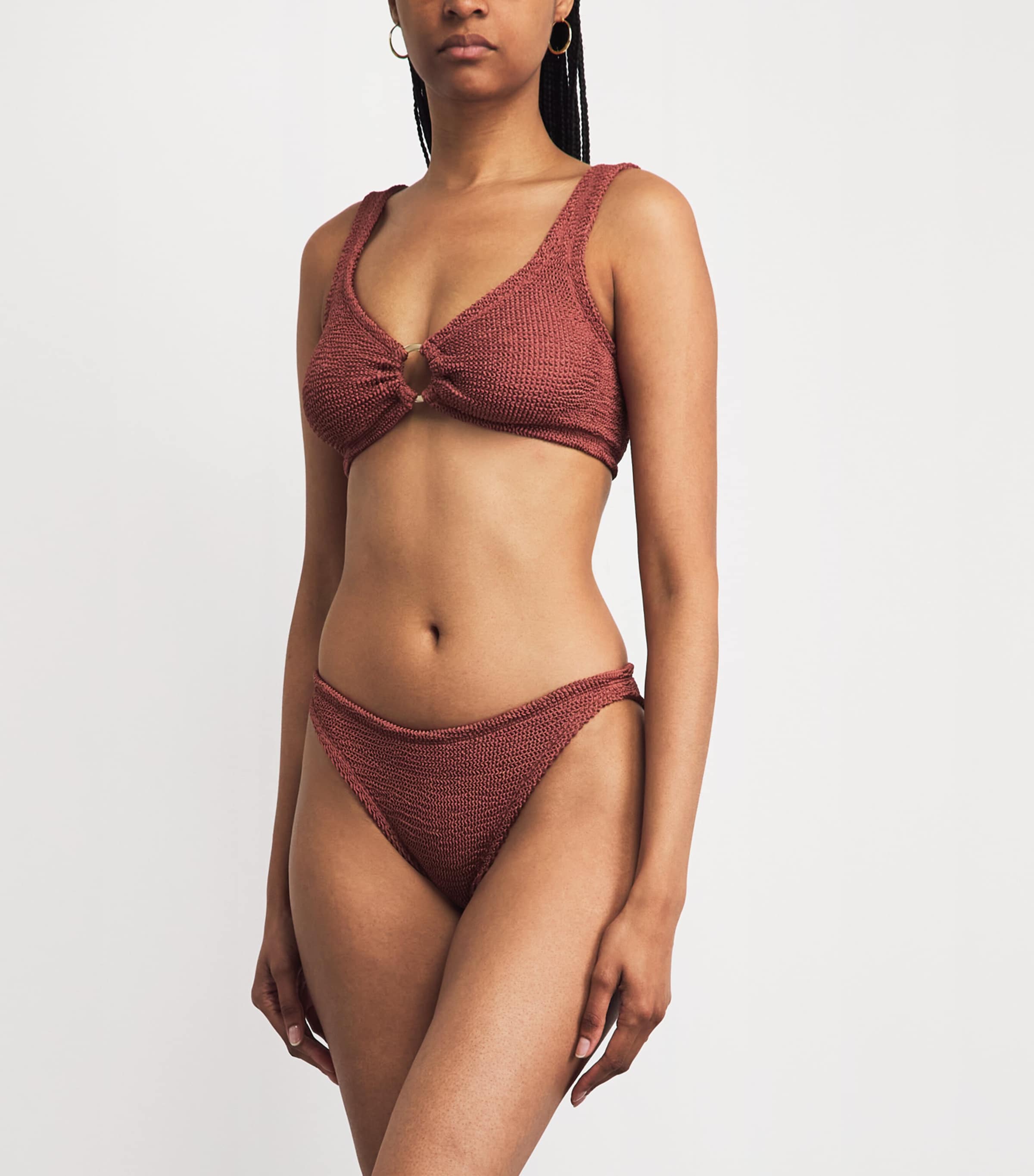 Hunza G Womens Julia Tonal Hoop Bikini Metallic Rosewood Image 2