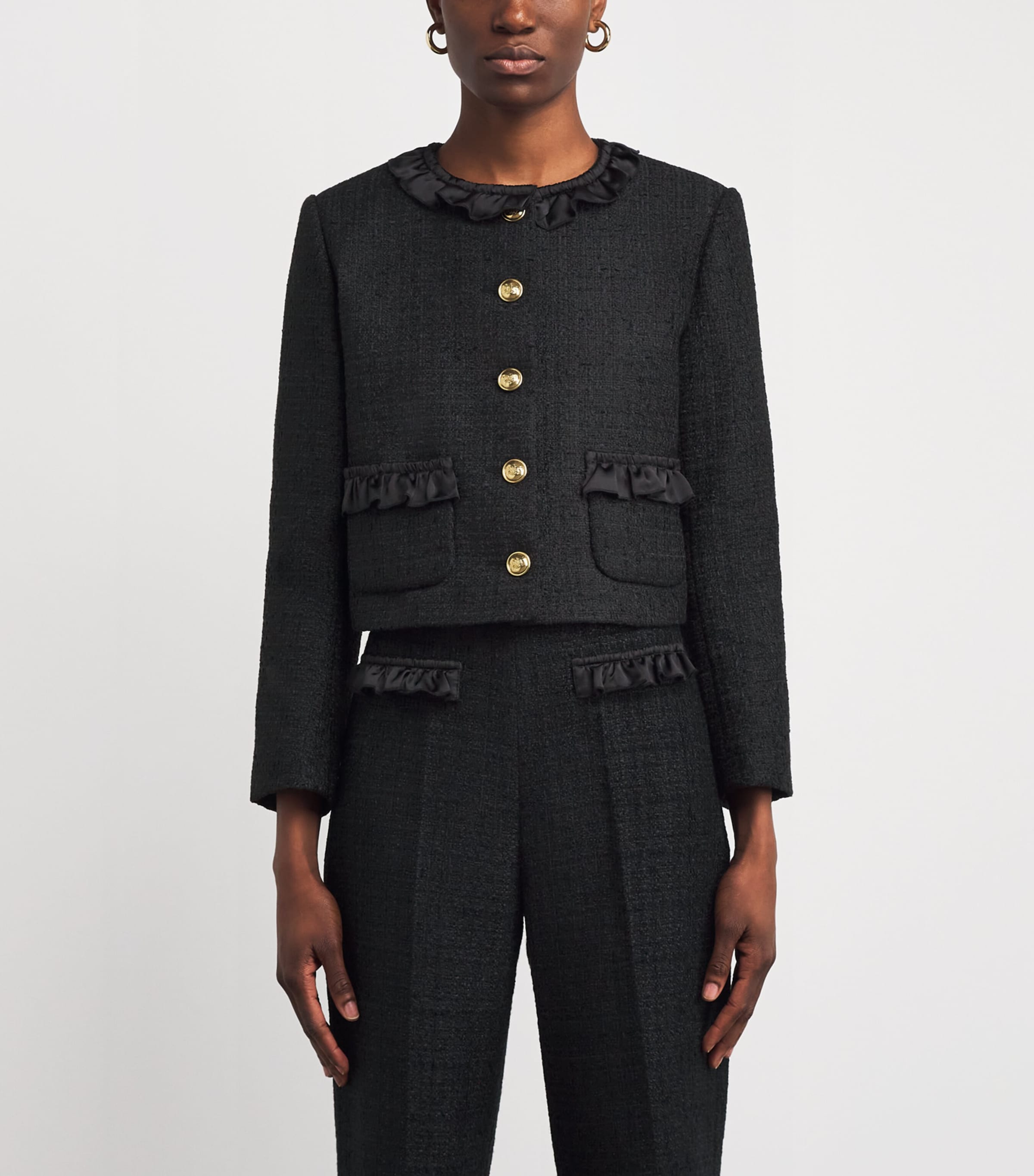 Tweed Ruffled Jacket BLACK Image 3