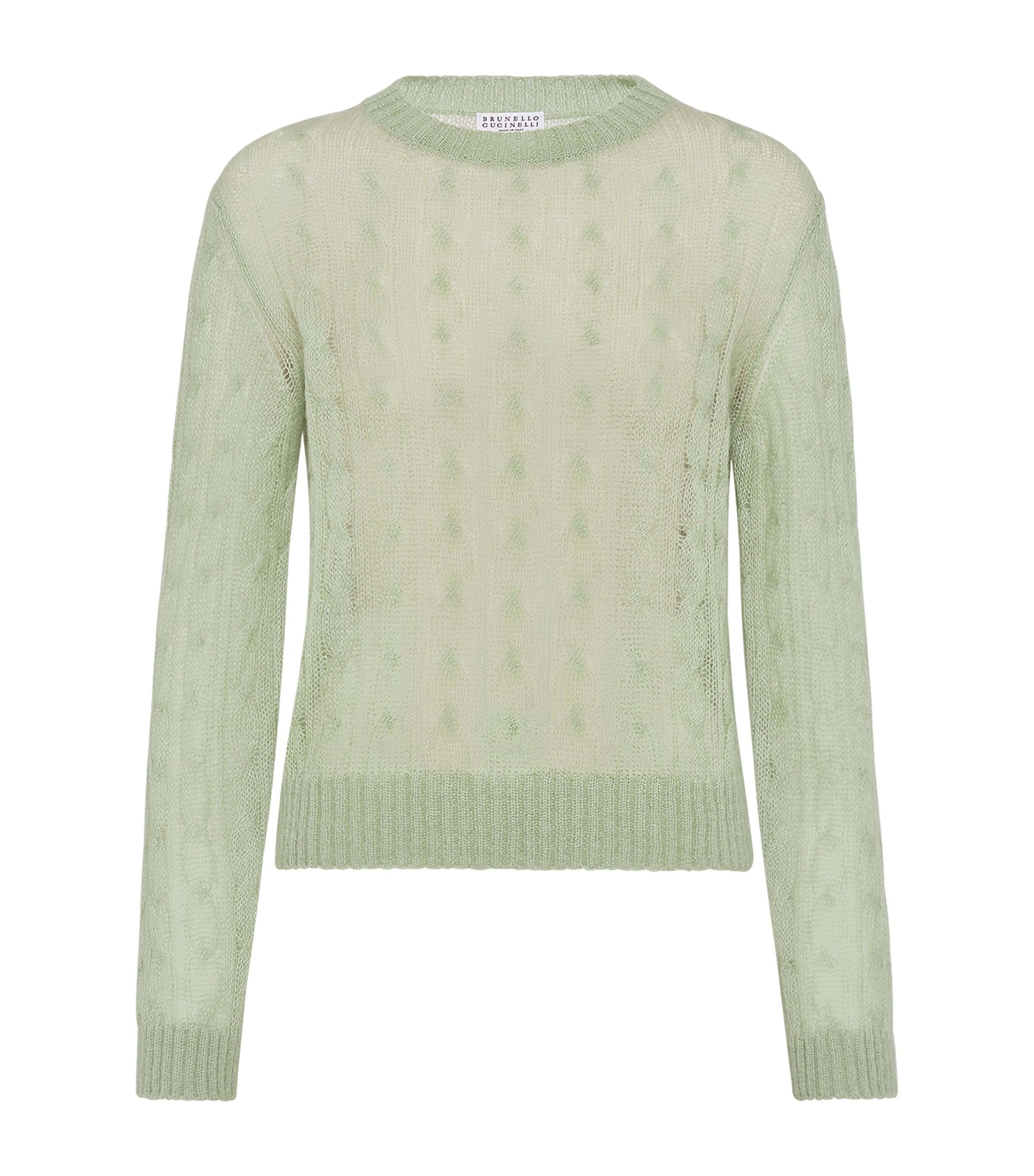 Brunello Cucinelli Mohair-blend Cable-knit Sweater In Green