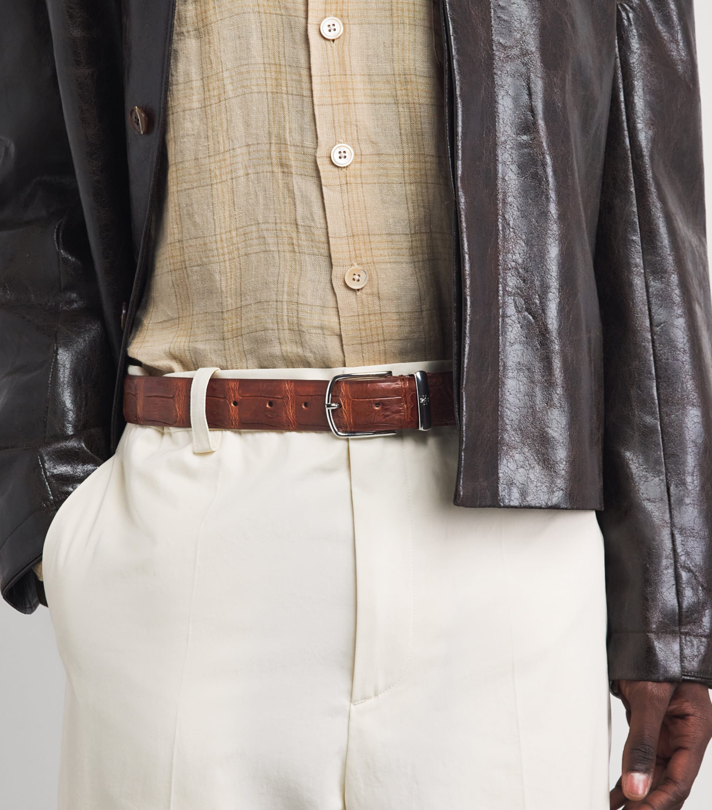 JACOB COHËN Crocodile Leather Belt Brown Image 2