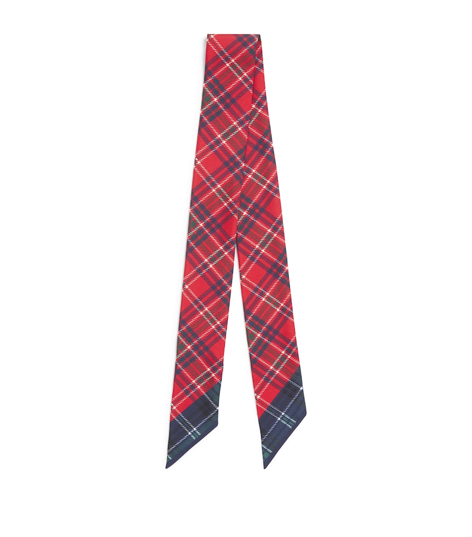 Harrods Silk Tartan Scarf Navy Image 1