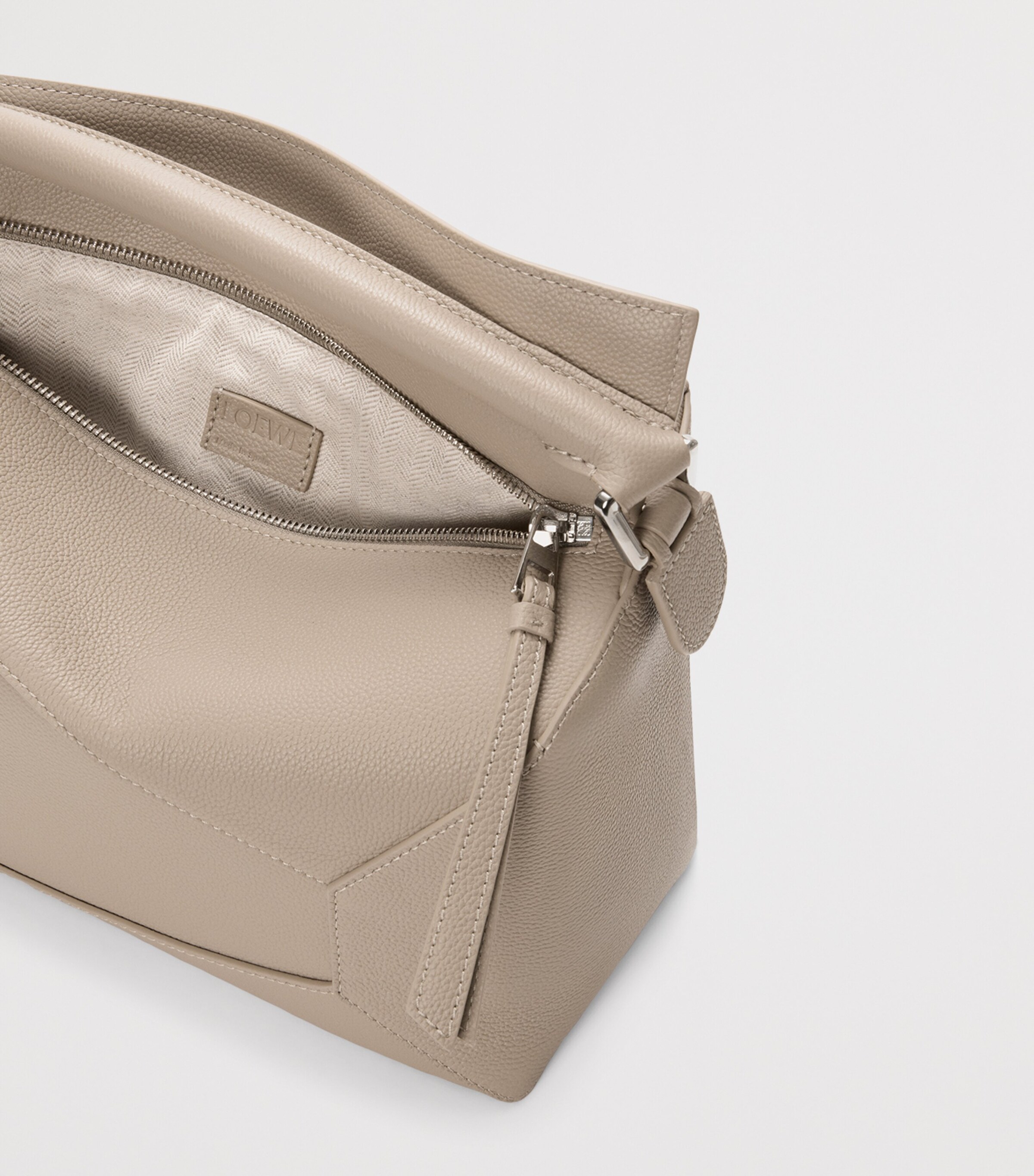 Medium Leather Puzzle Edge Top-Handle Bag CLAY Image 6