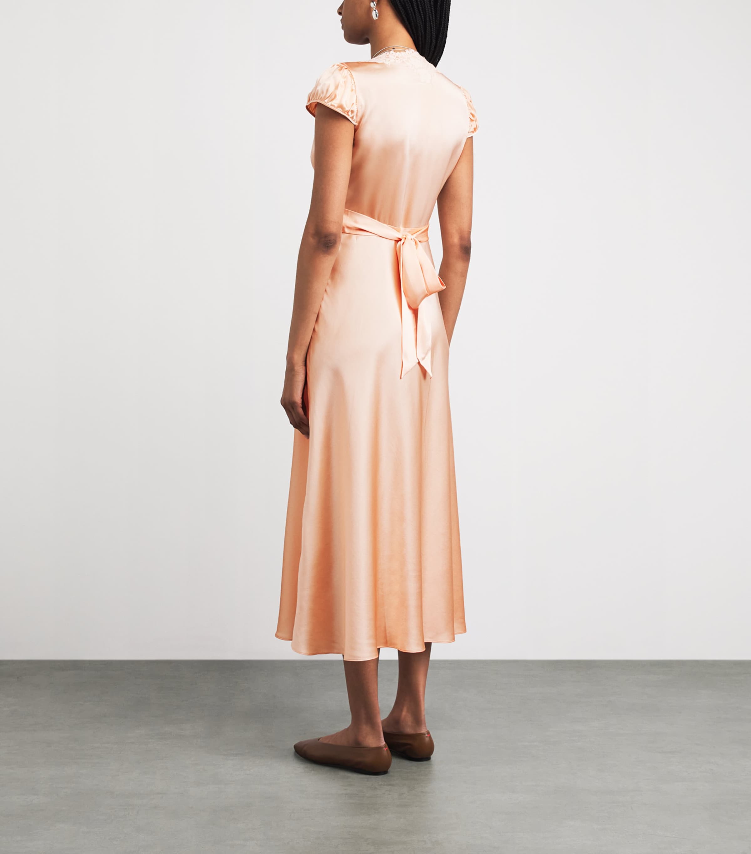 DÔEN Womens Silk-Lace Coraline Midi Dress Peach Sorbet Image 4