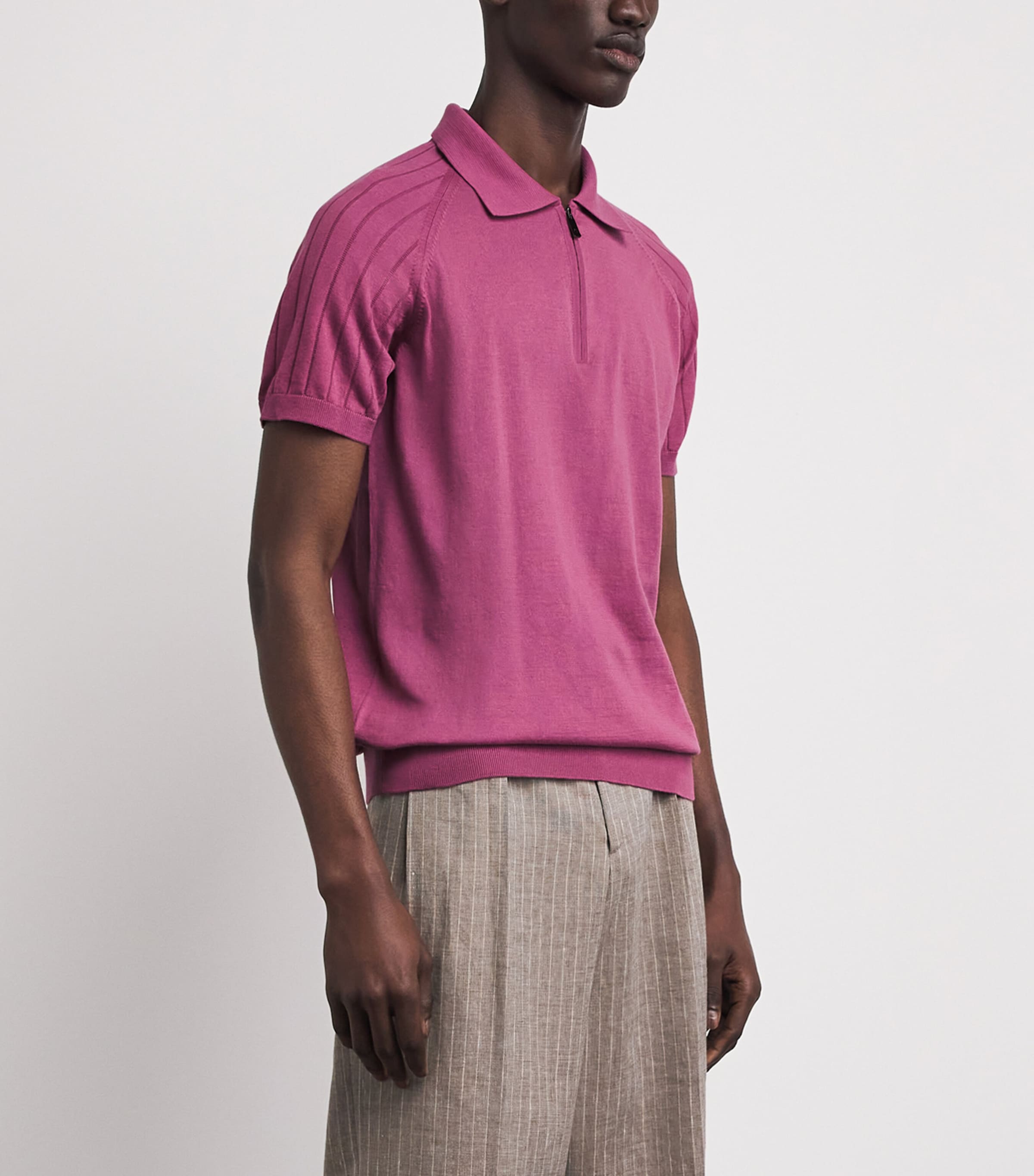 Pal Zileri Mens Cotton Zip-Up Polo Shirt Violet Image 4
