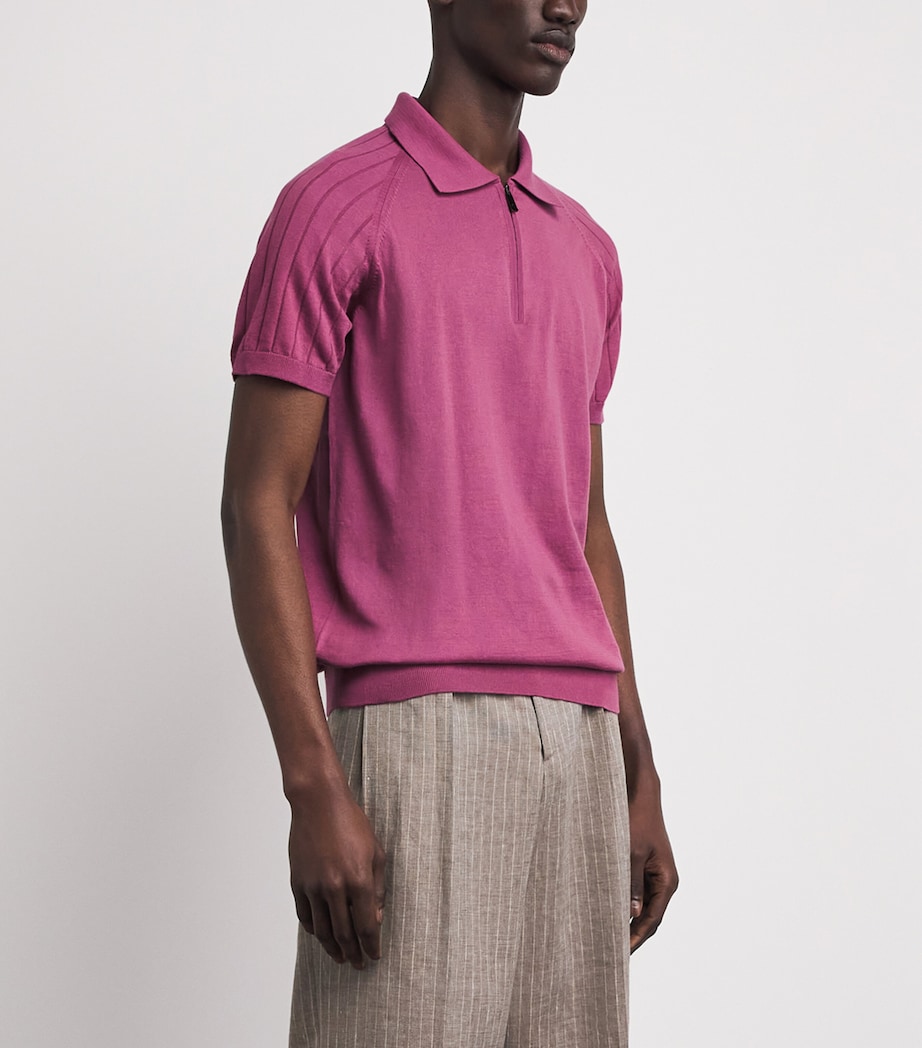 Pal Zileri Mens Cotton Zip-Up Polo Shirt Violet Image 4