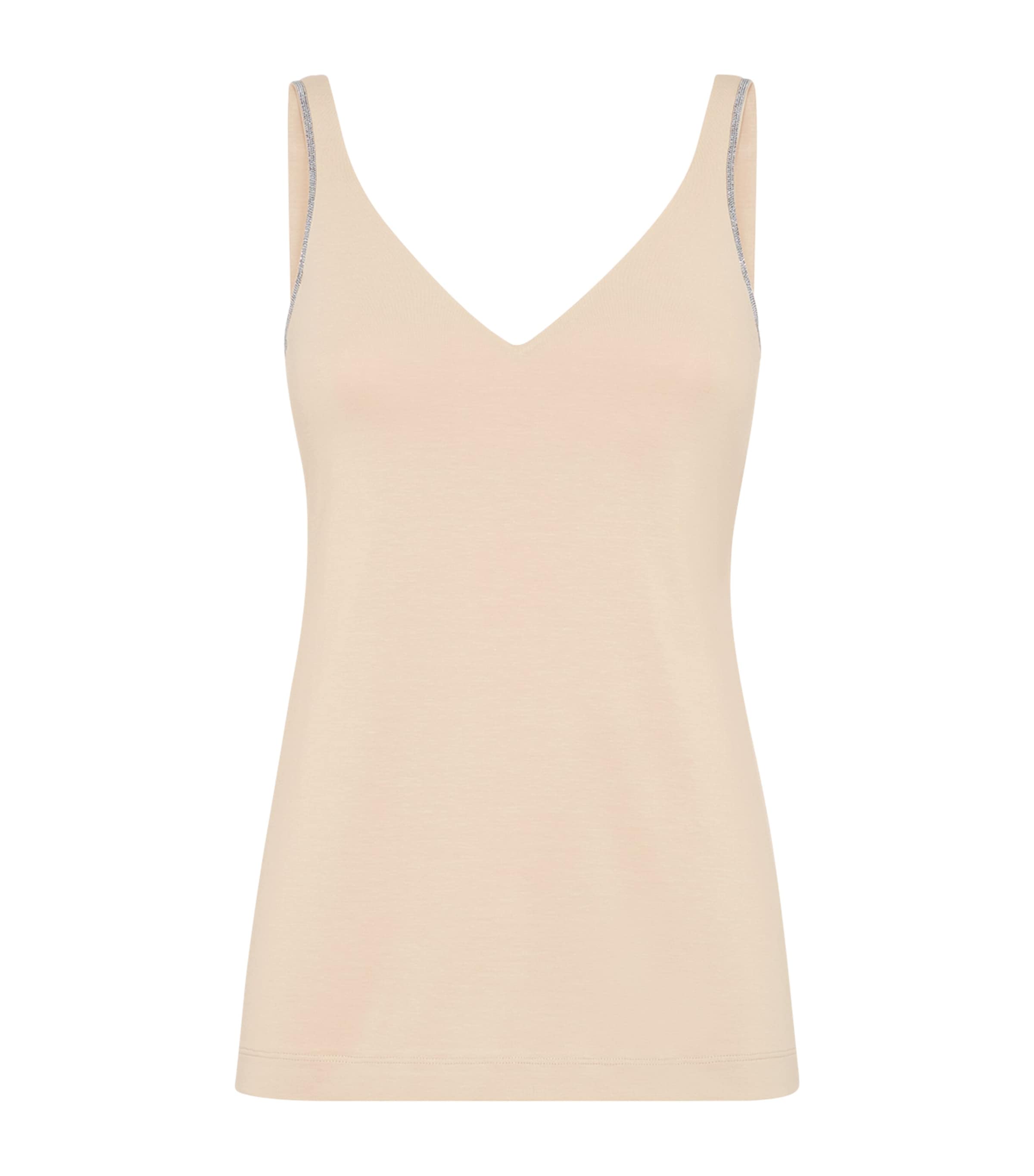 Brunello Cucinelli Cotton-blend Monili V-neck Tank Top In Neutral