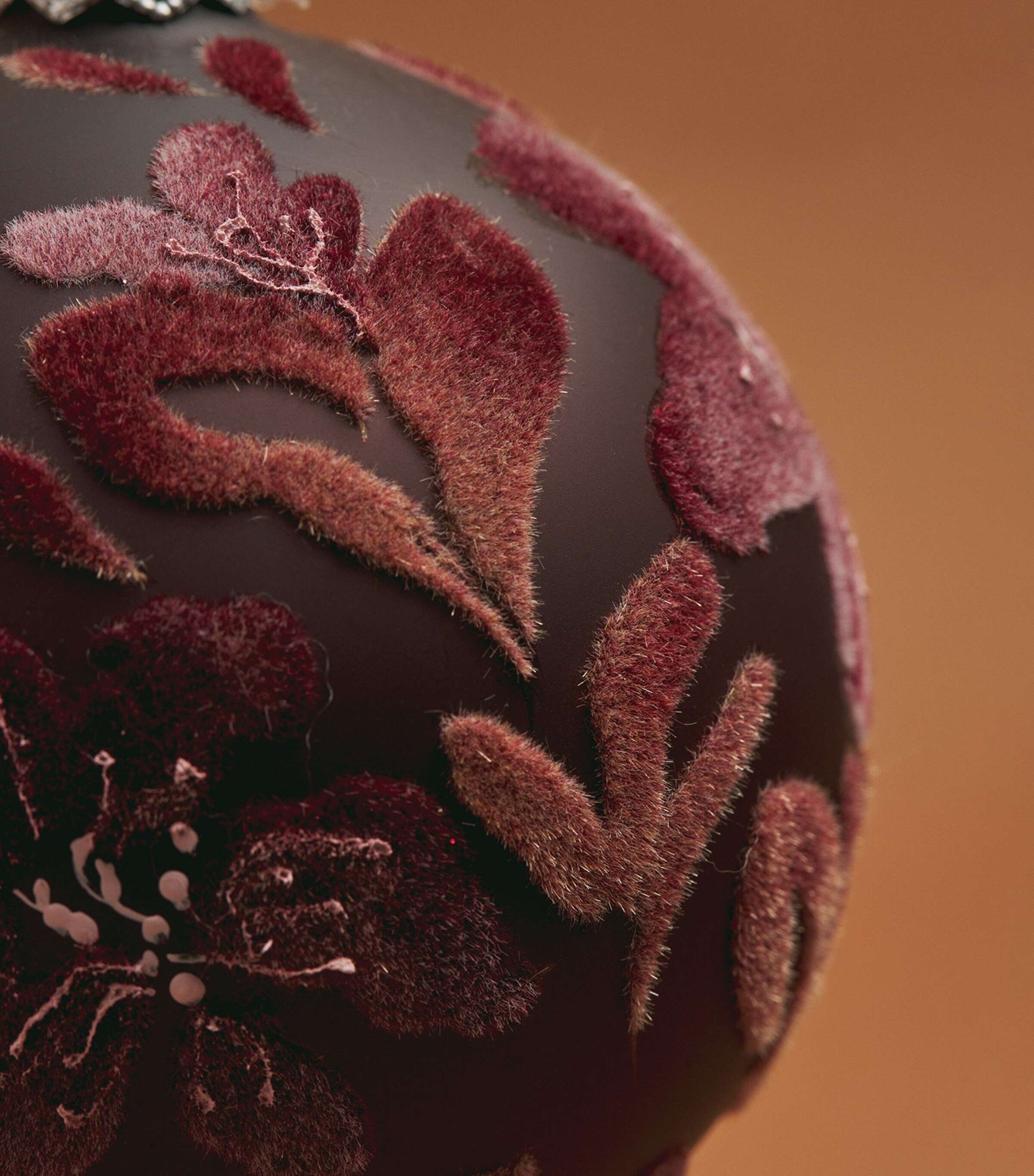 Harrods Velvet Flower Bauble Dark Red Matt Image 2