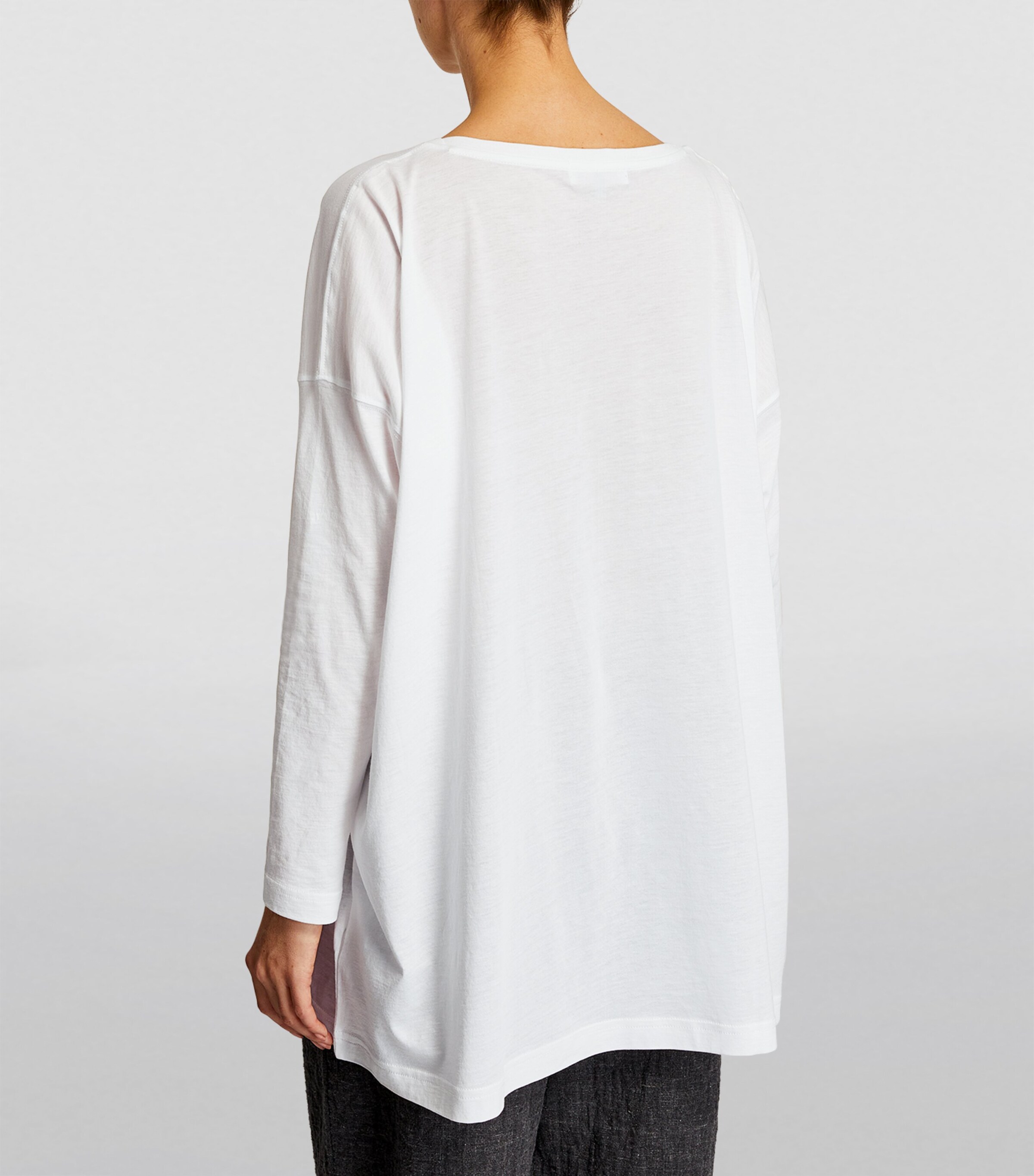 Pima Cotton A-Line Long-Sleeved Top WHITE Image 4