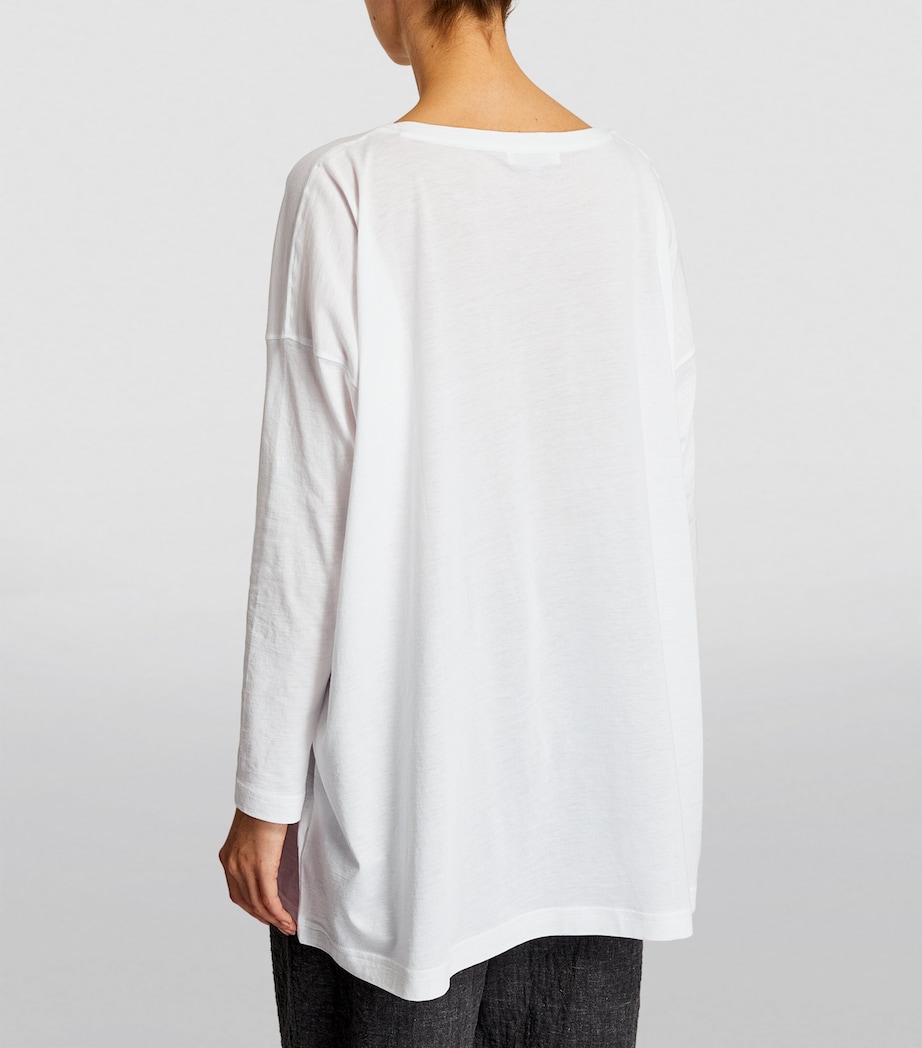 Pima Cotton A-Line Long-Sleeved Top WHITE Image 4