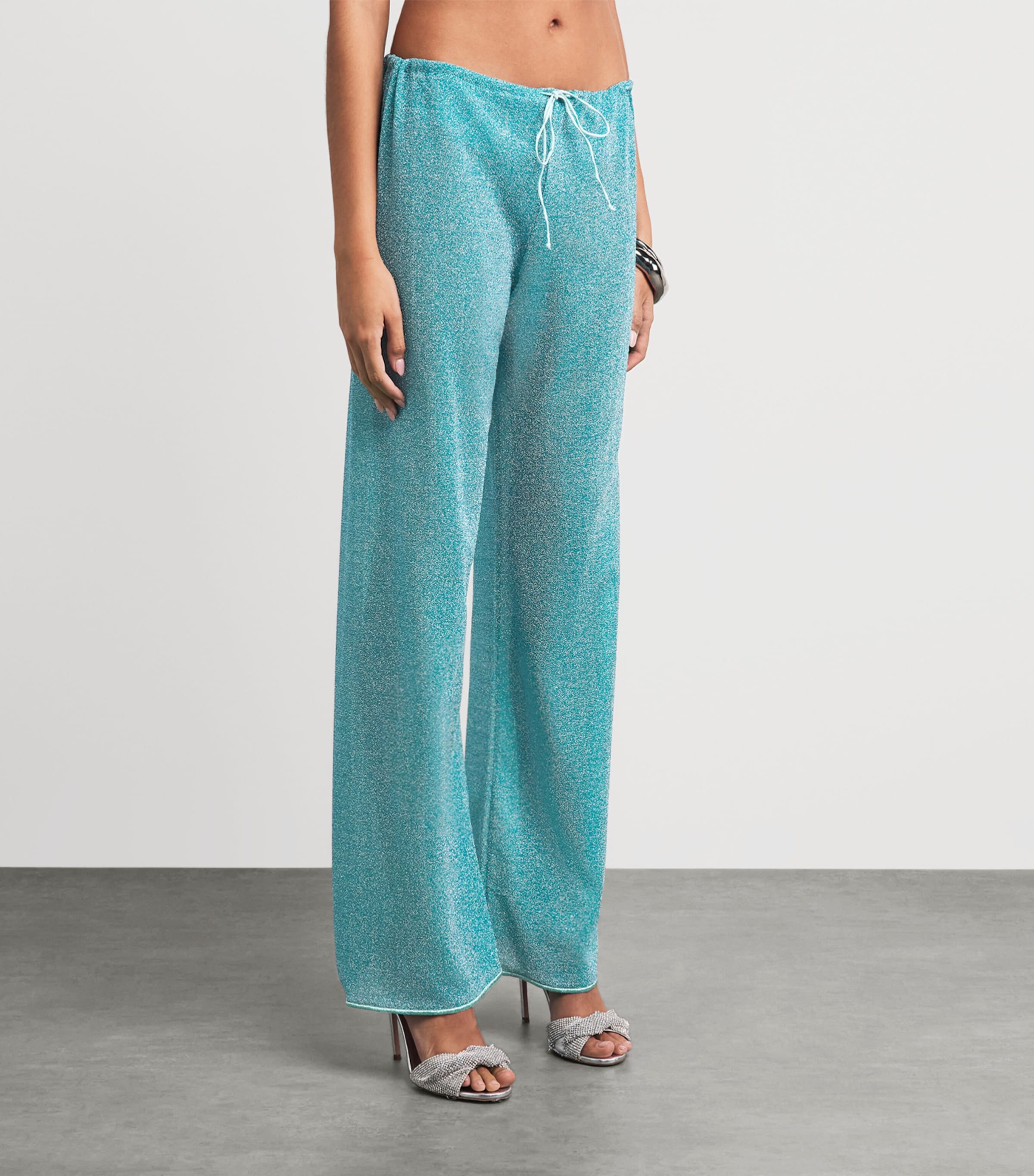 Oséree Womens Metallic Lumière Wide-Leg Trousers Sea Turquoise Image 4