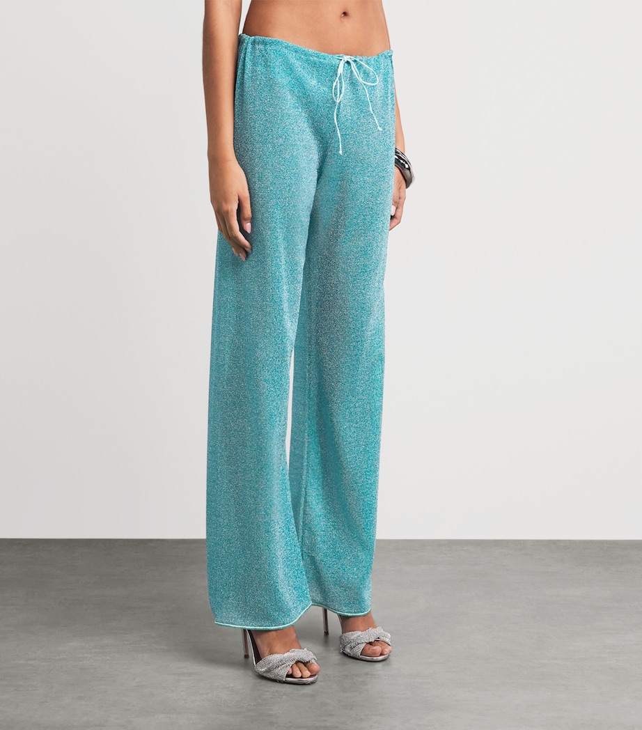 Oséree Womens Metallic Lumière Wide-Leg Trousers Sea Turquoise Image 4