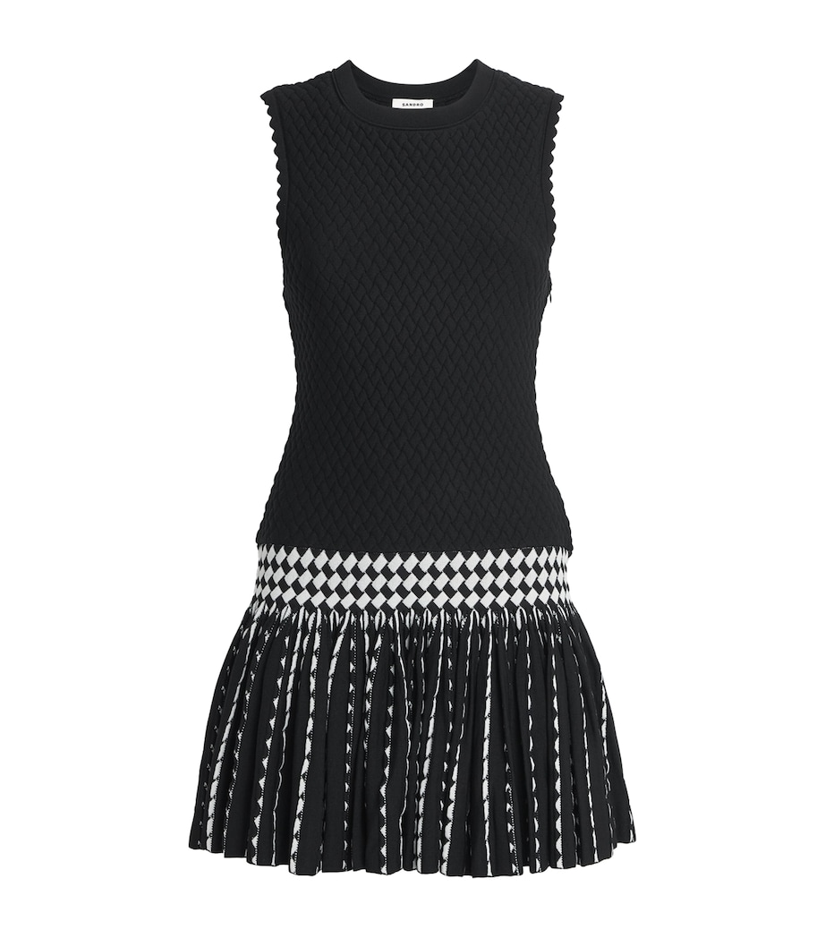 Sandro Paris Womens Check-Detail Mini Dress Black / Ecru Image 1