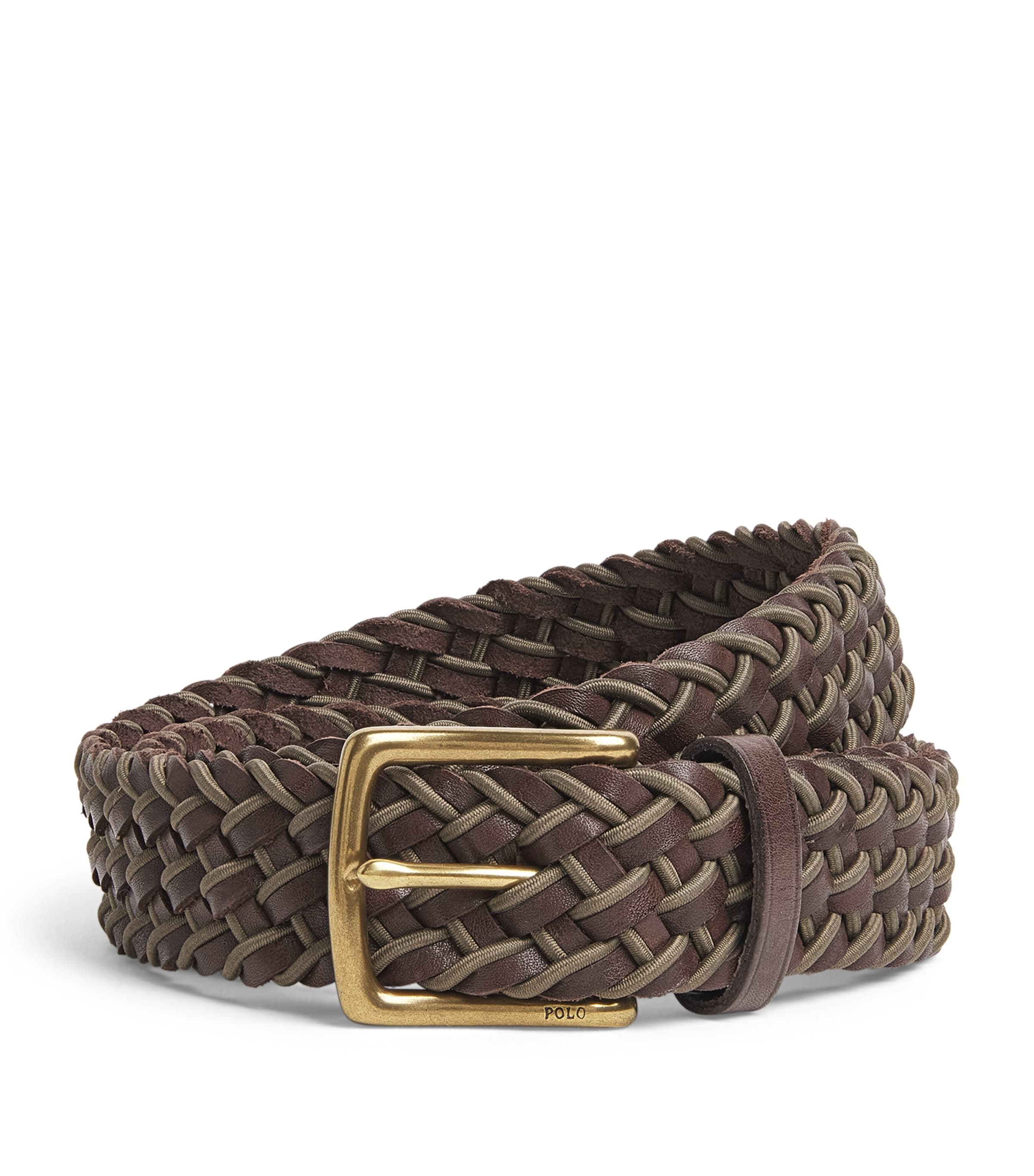 Leather Woven Belt BROWN/OLIVE Image 1