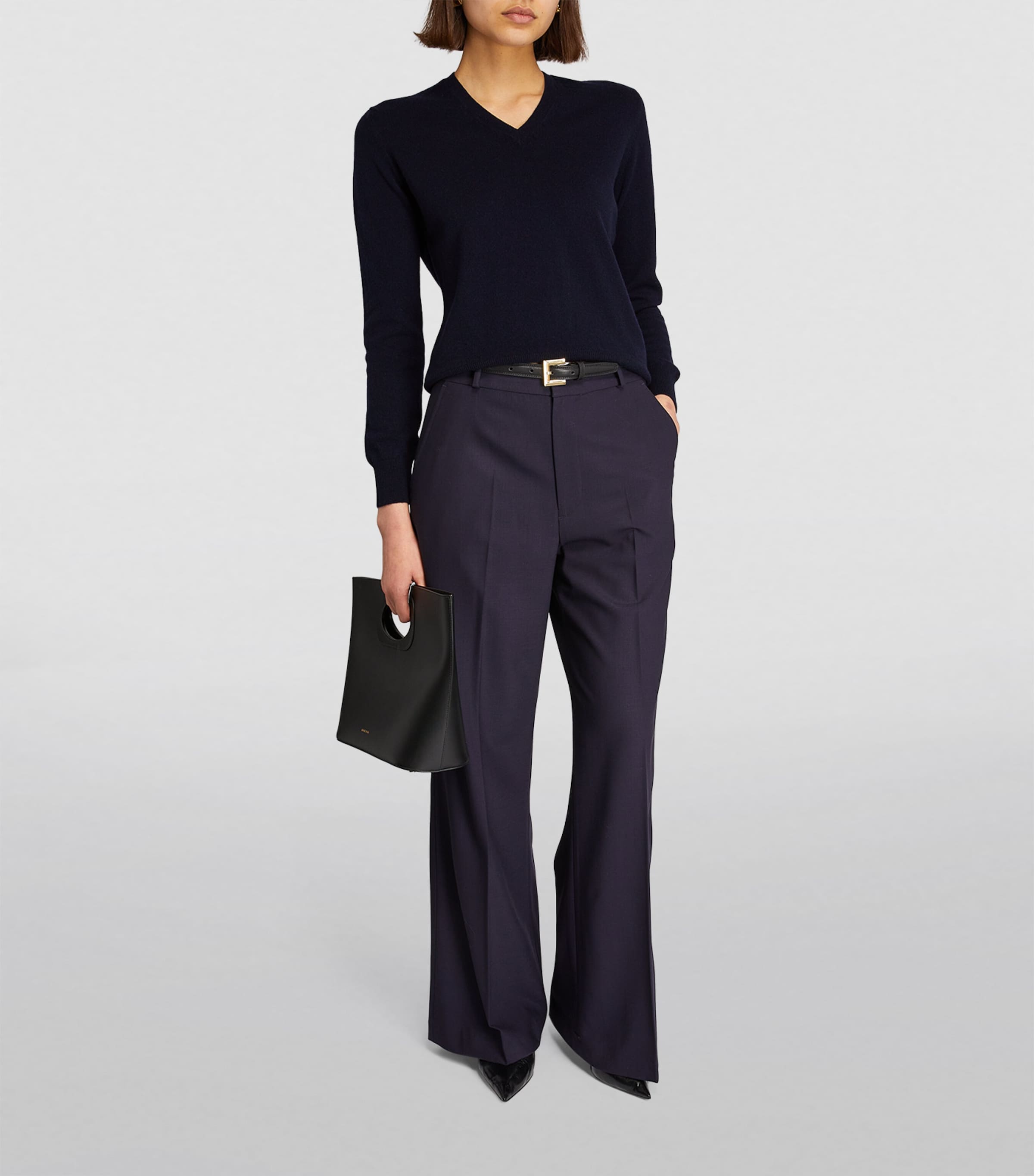 Harrods Womens Cashmere V-Neck Sweater Navy Image 2
