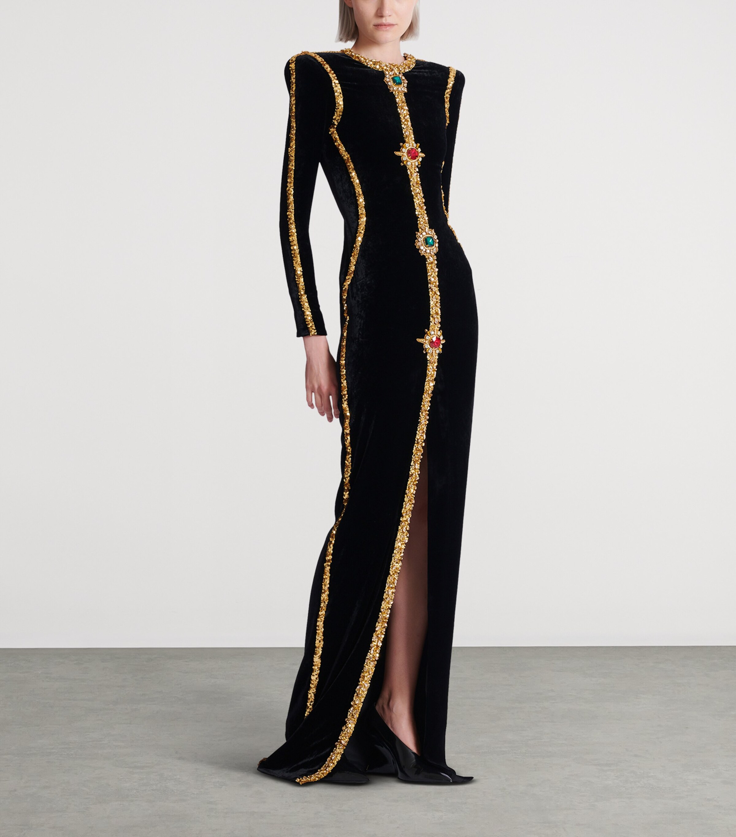 Balmain Womens Velvet Embellished Gown Ead Noir/or Image 2