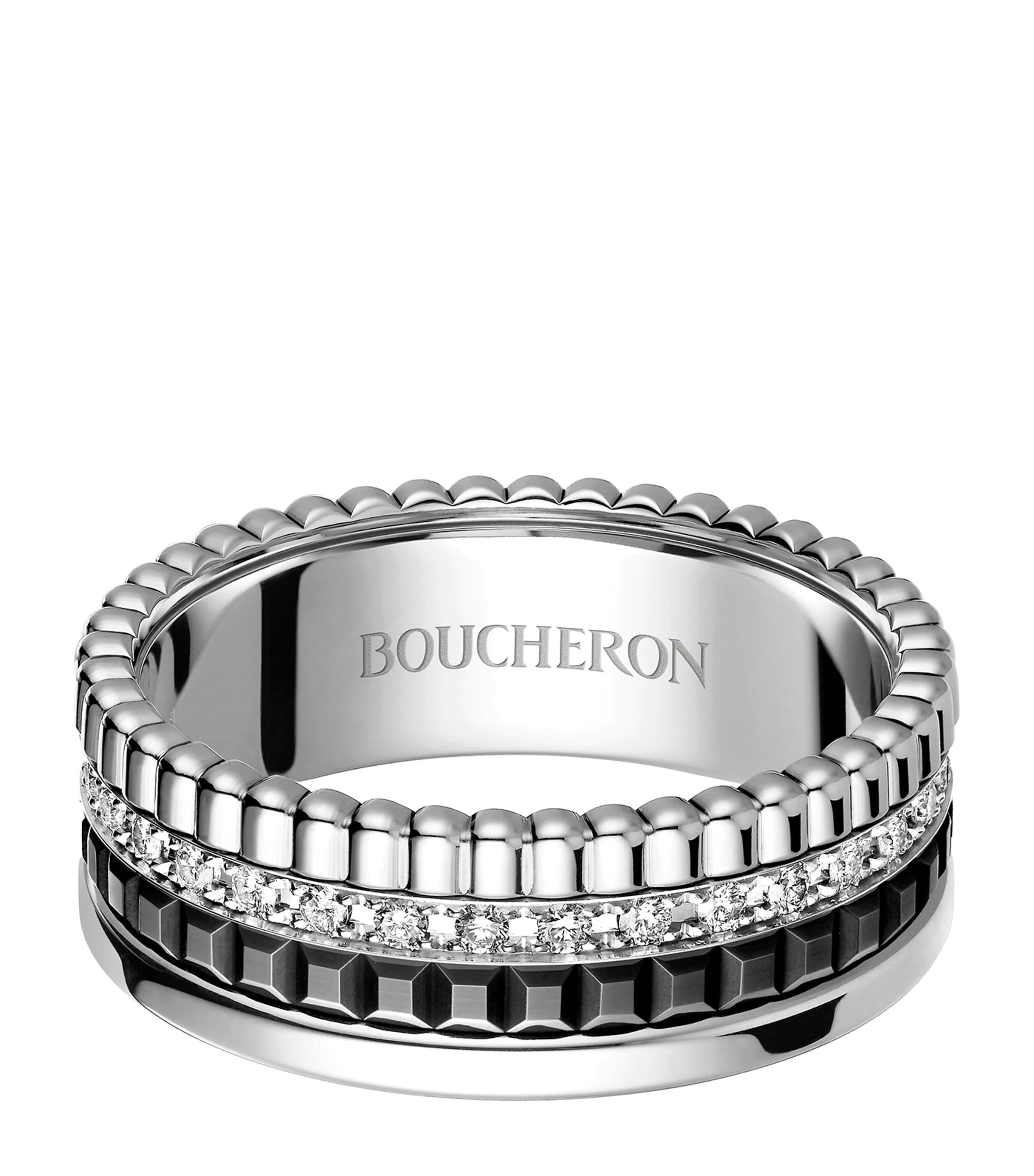 BOUCHERON SMALL WHITE GOLD AND DIAMOND QUATRE BLACK RING