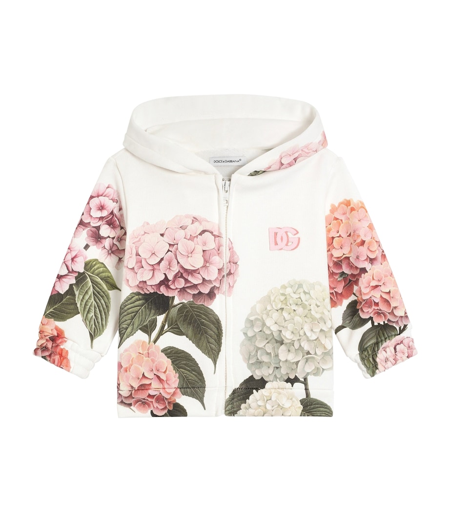 Dolce&Gabbana Kids Floral Zip-Up Hoodie (3-30 Months) White Image 1