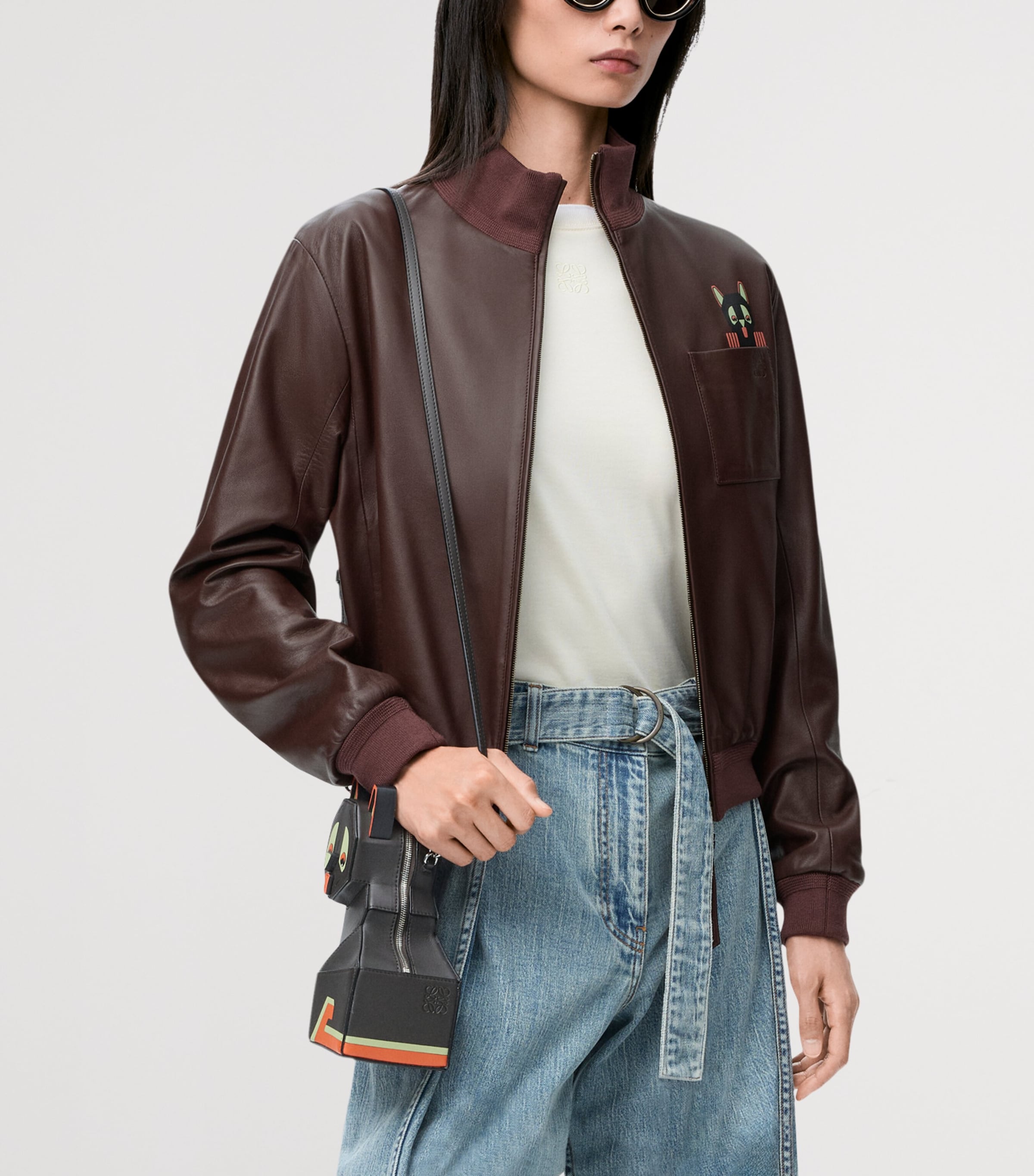 Cropped Nappa Leather Jacket BROWN Image 3