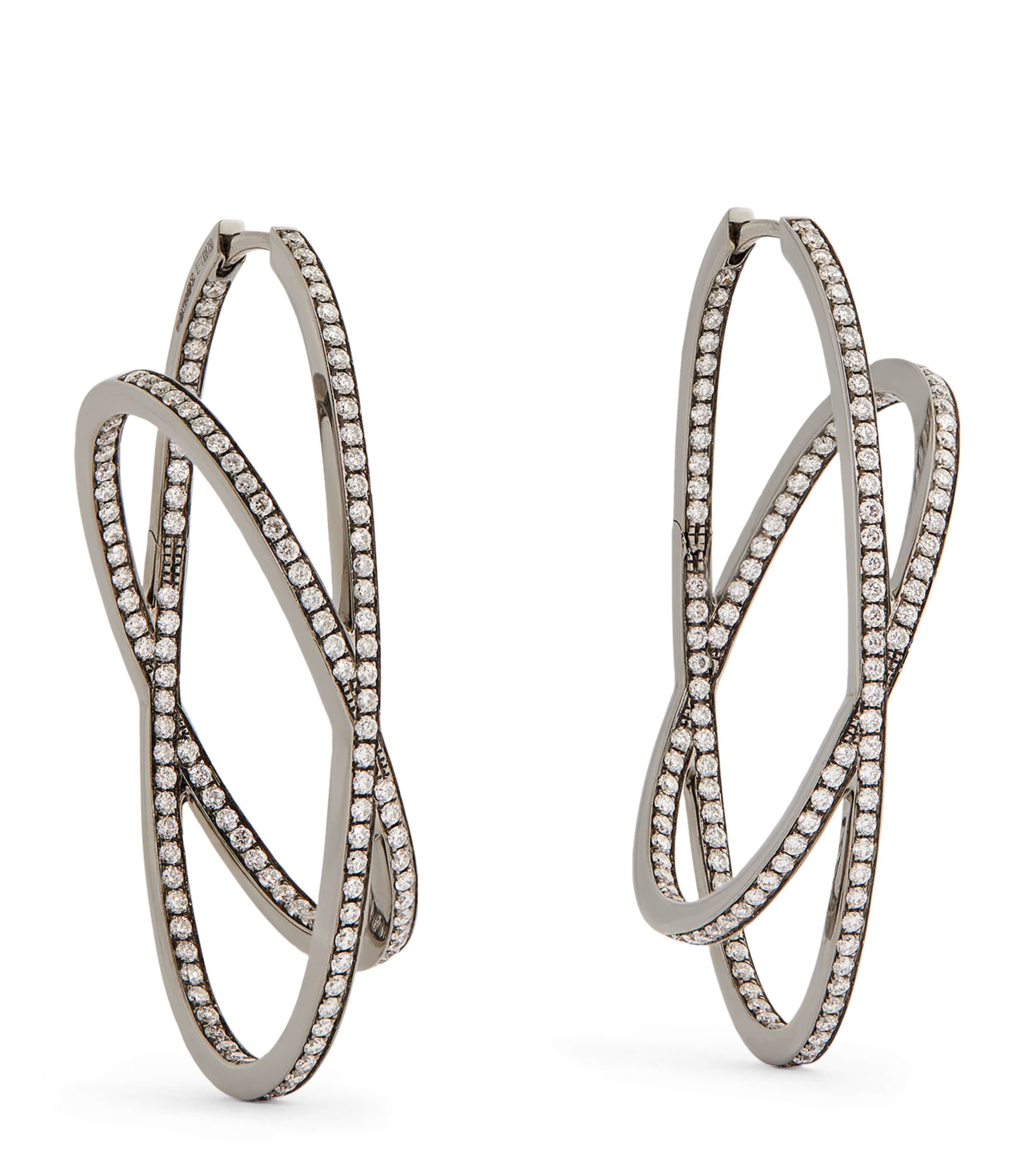 Eva Fehren Large Blackened White Gold And Diamond Orbit X Hoop Earrings In Black