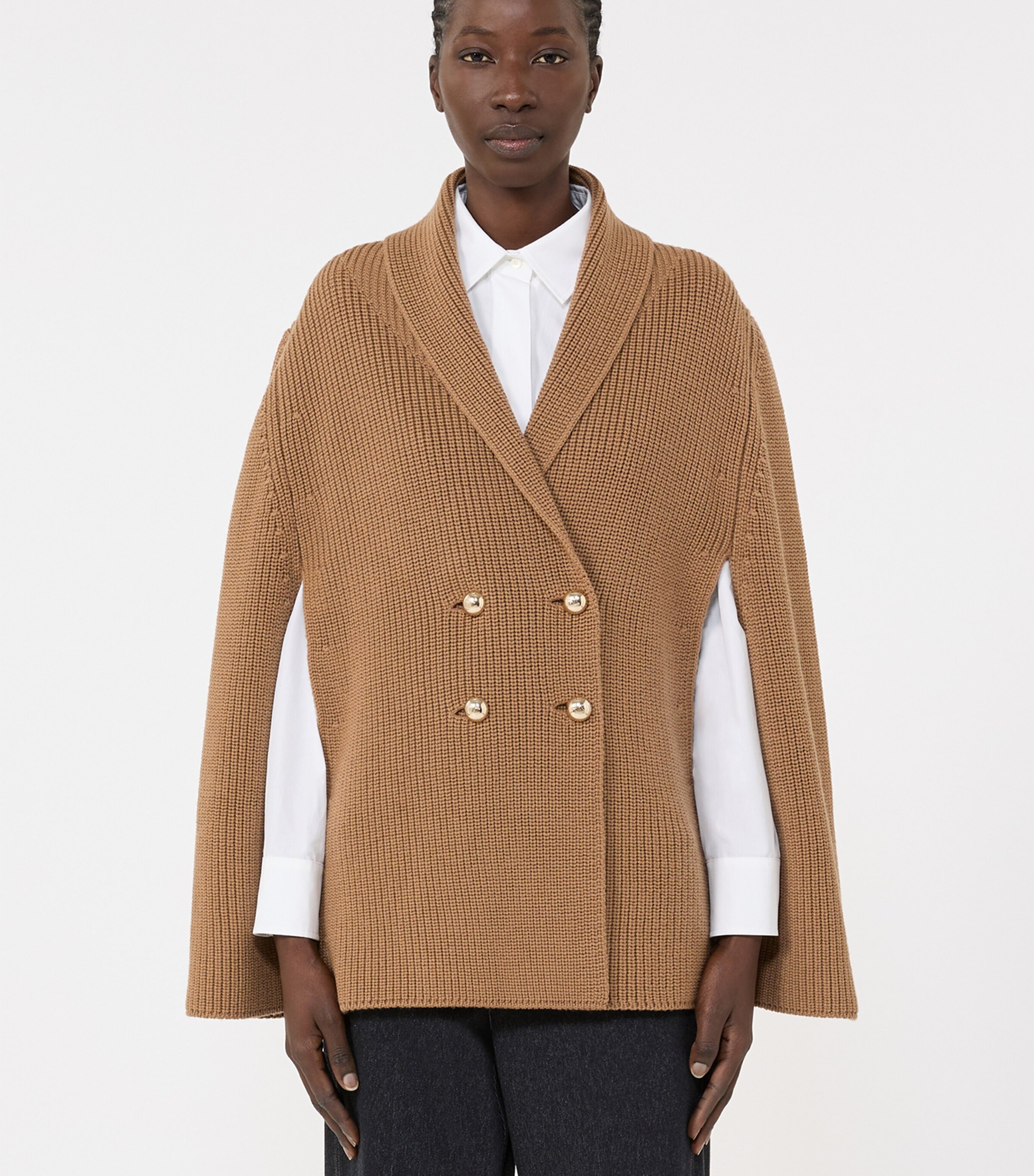 Virgin Wool Double-Breasted Cape CAMEL Image 3