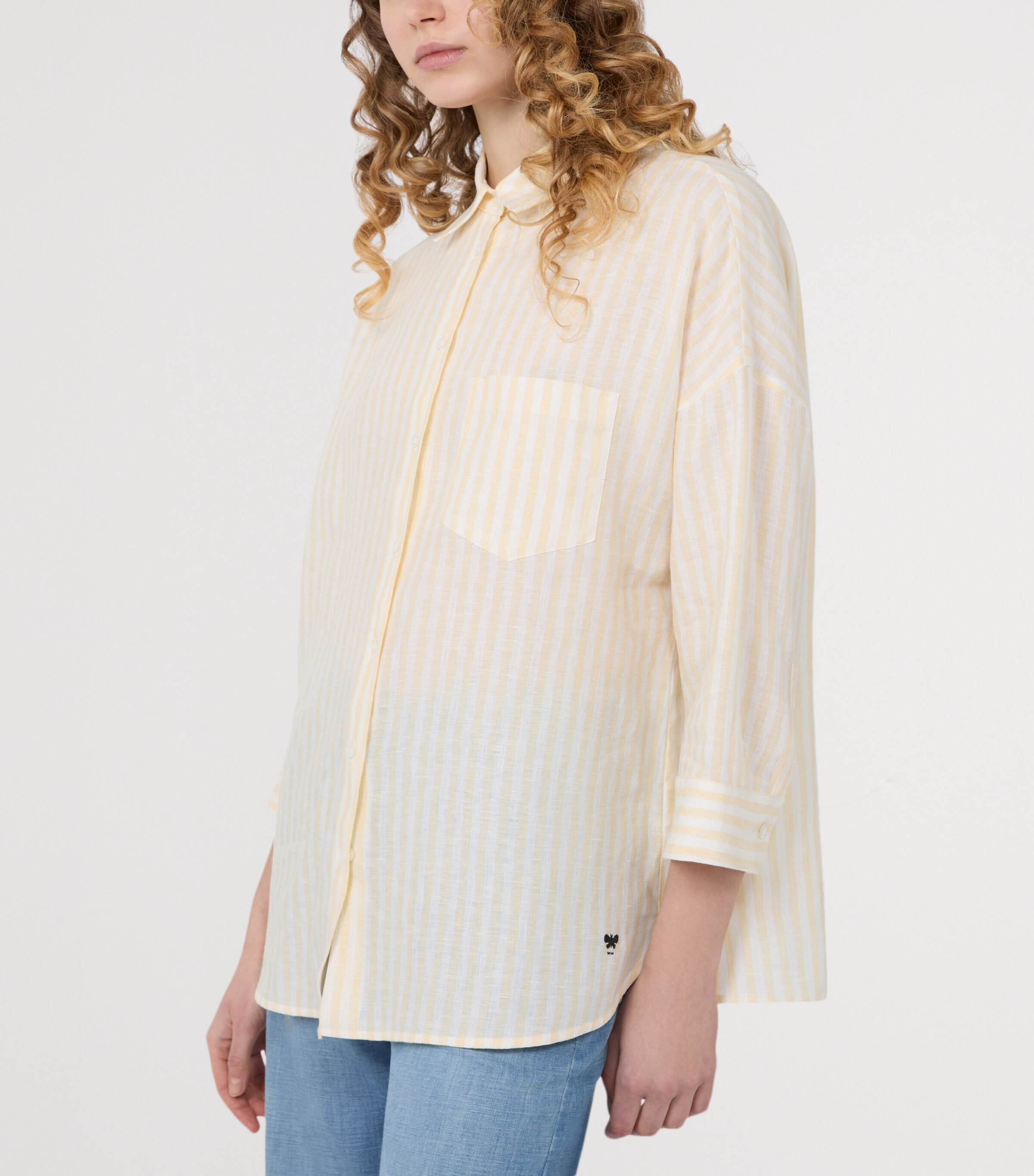 Weekend Max Mara Womens Linen Stripe Shirt Light Yellow Image 4
